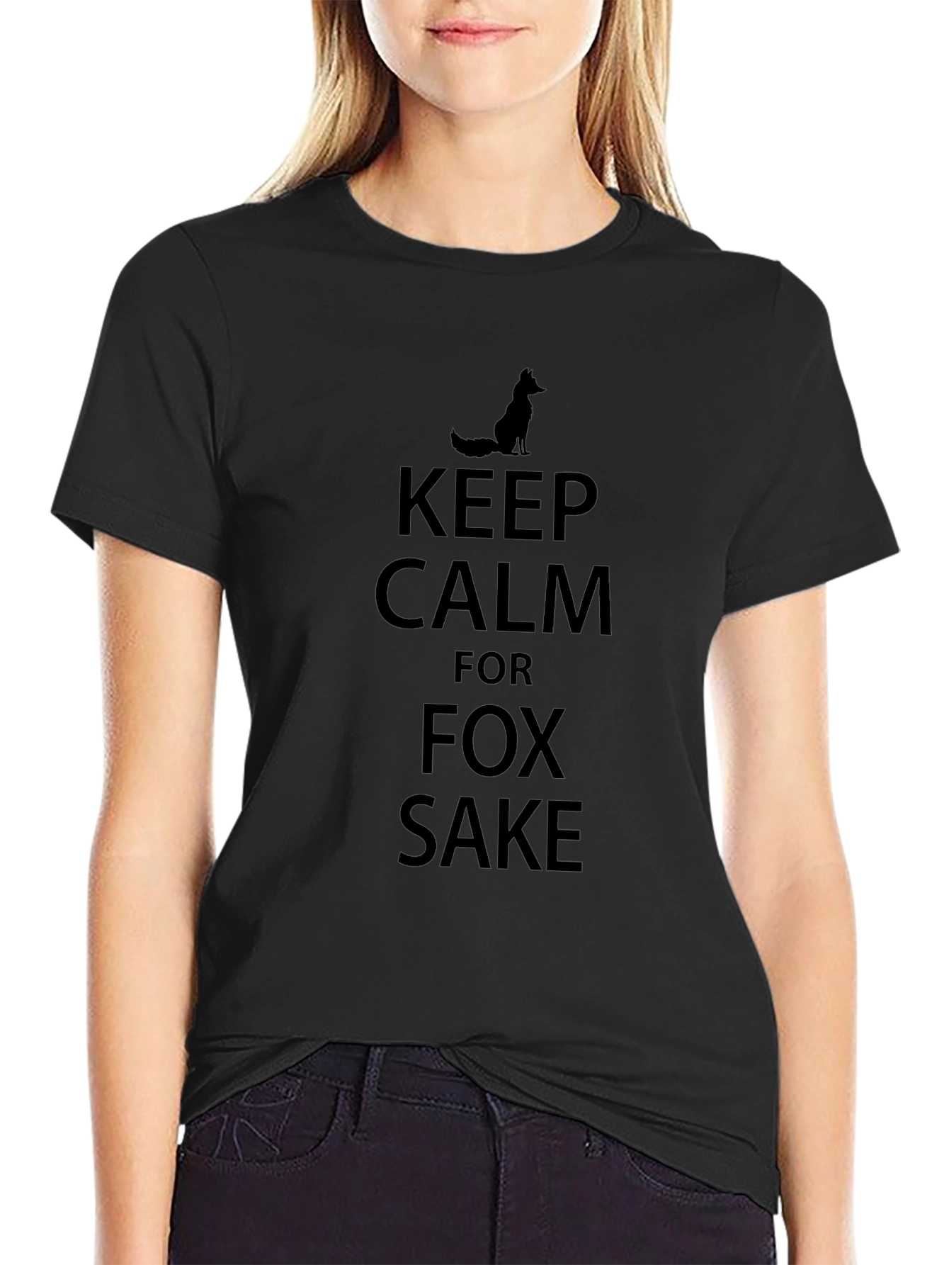 Keep Calm Fox Sake Black Graphic T-Shirt
