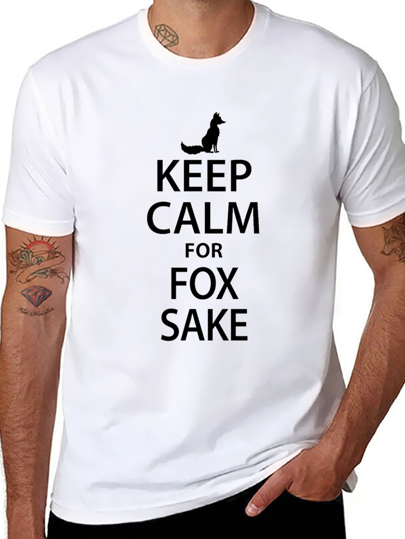 Keep Calm Fox Sake Black Graphic T-Shirt