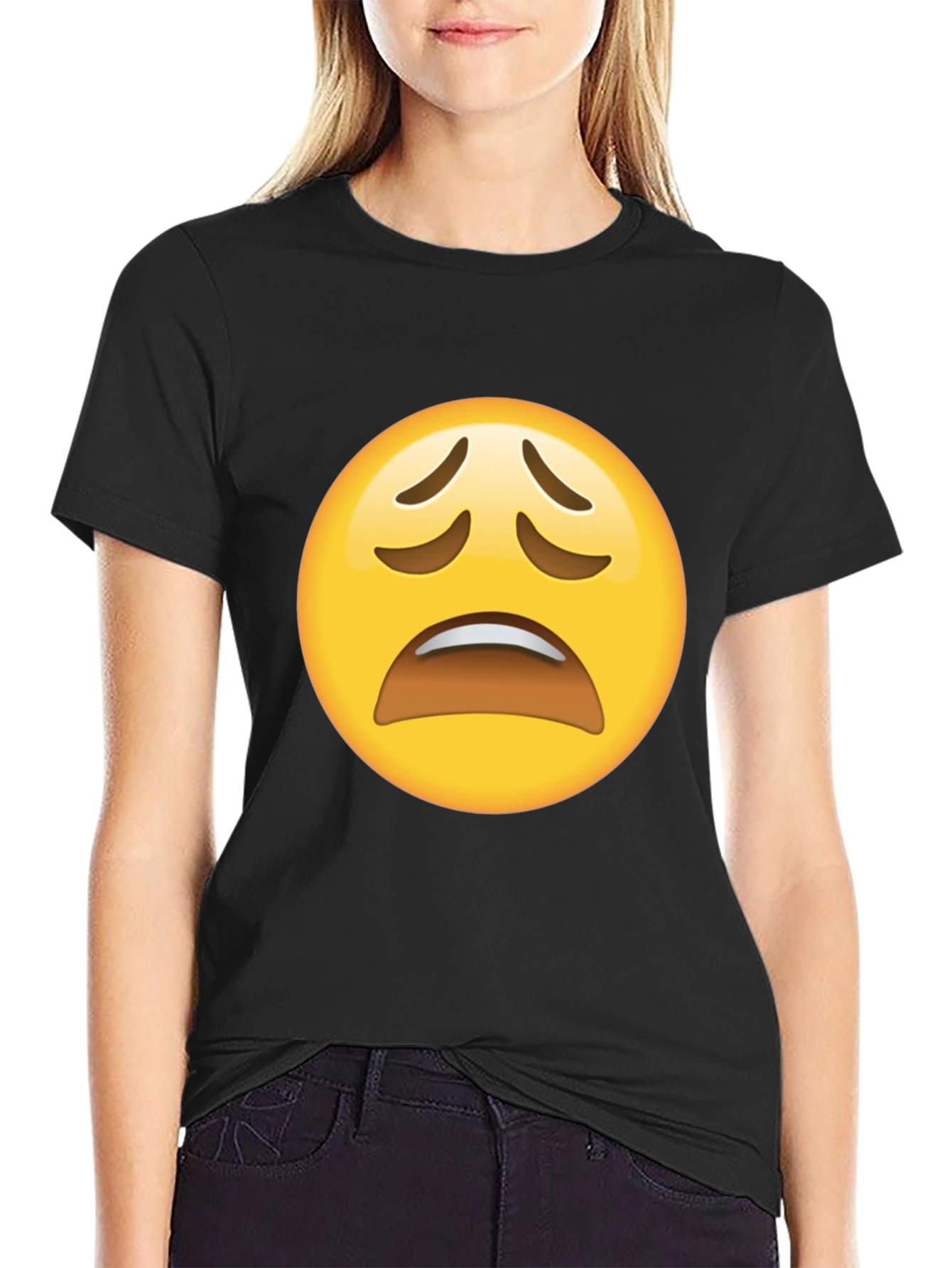 Distressed Emoji Graphic Black T-Shirt