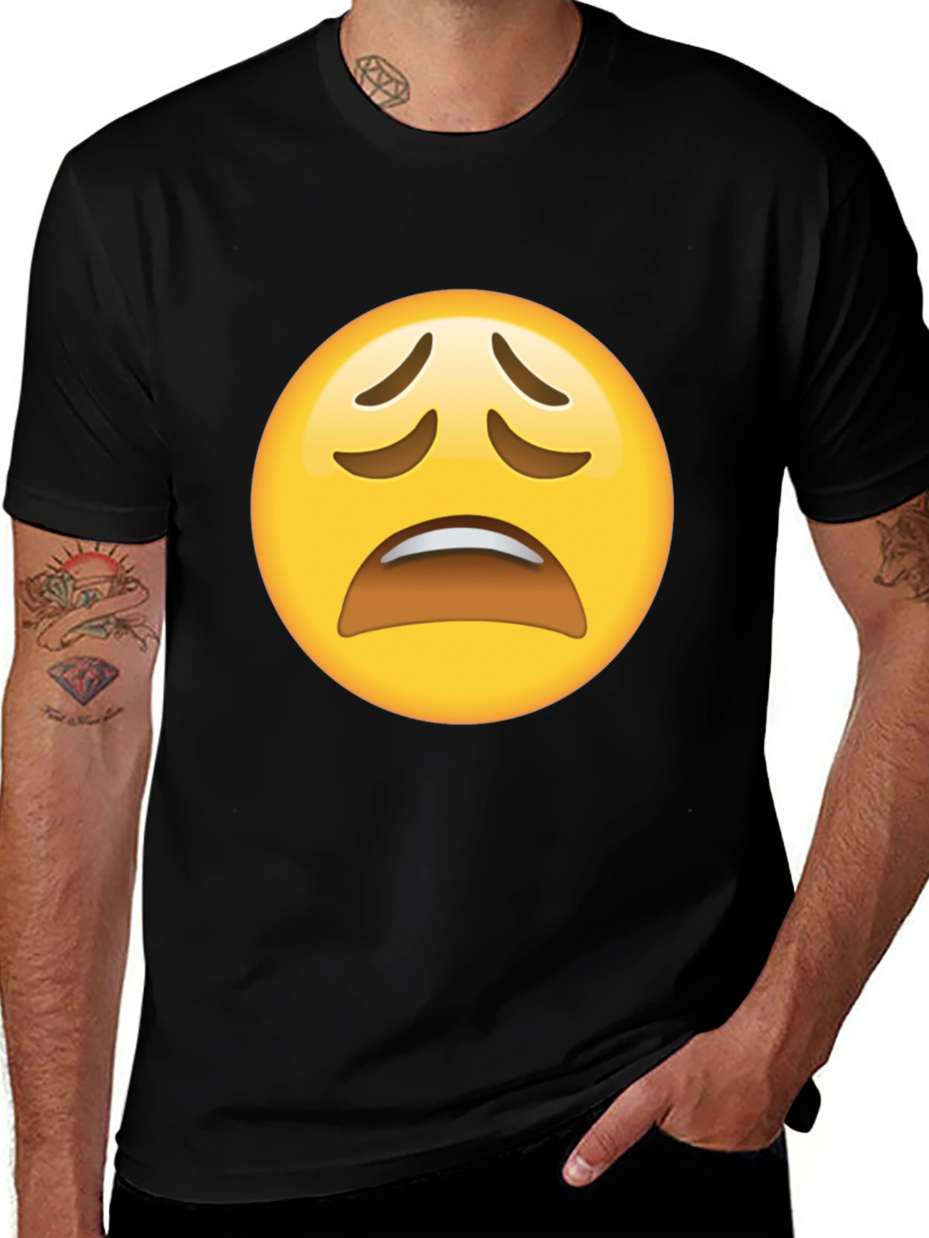 Distressed Emoji Graphic Black T-Shirt