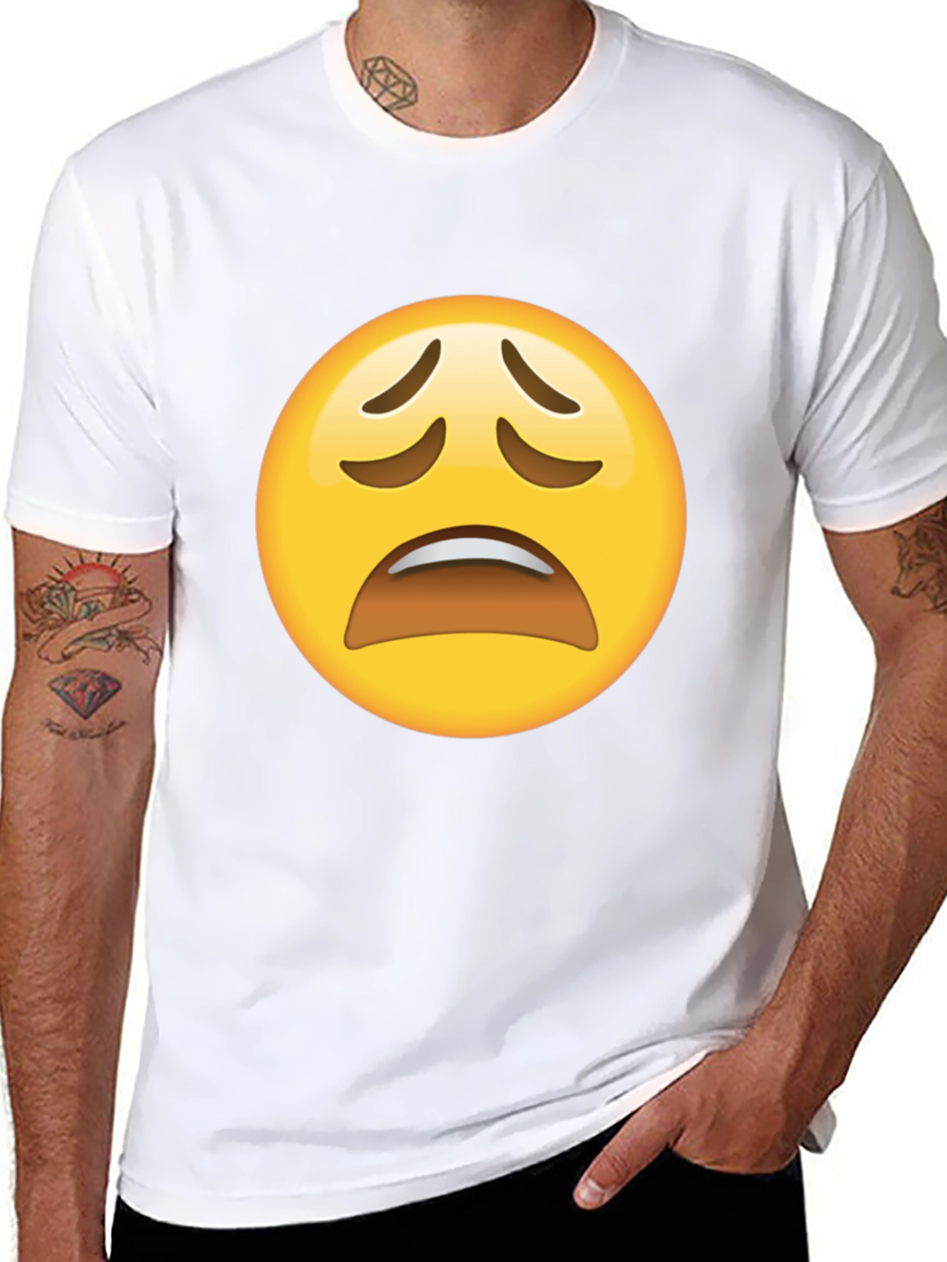 Distressed Emoji Graphic Black T-Shirt