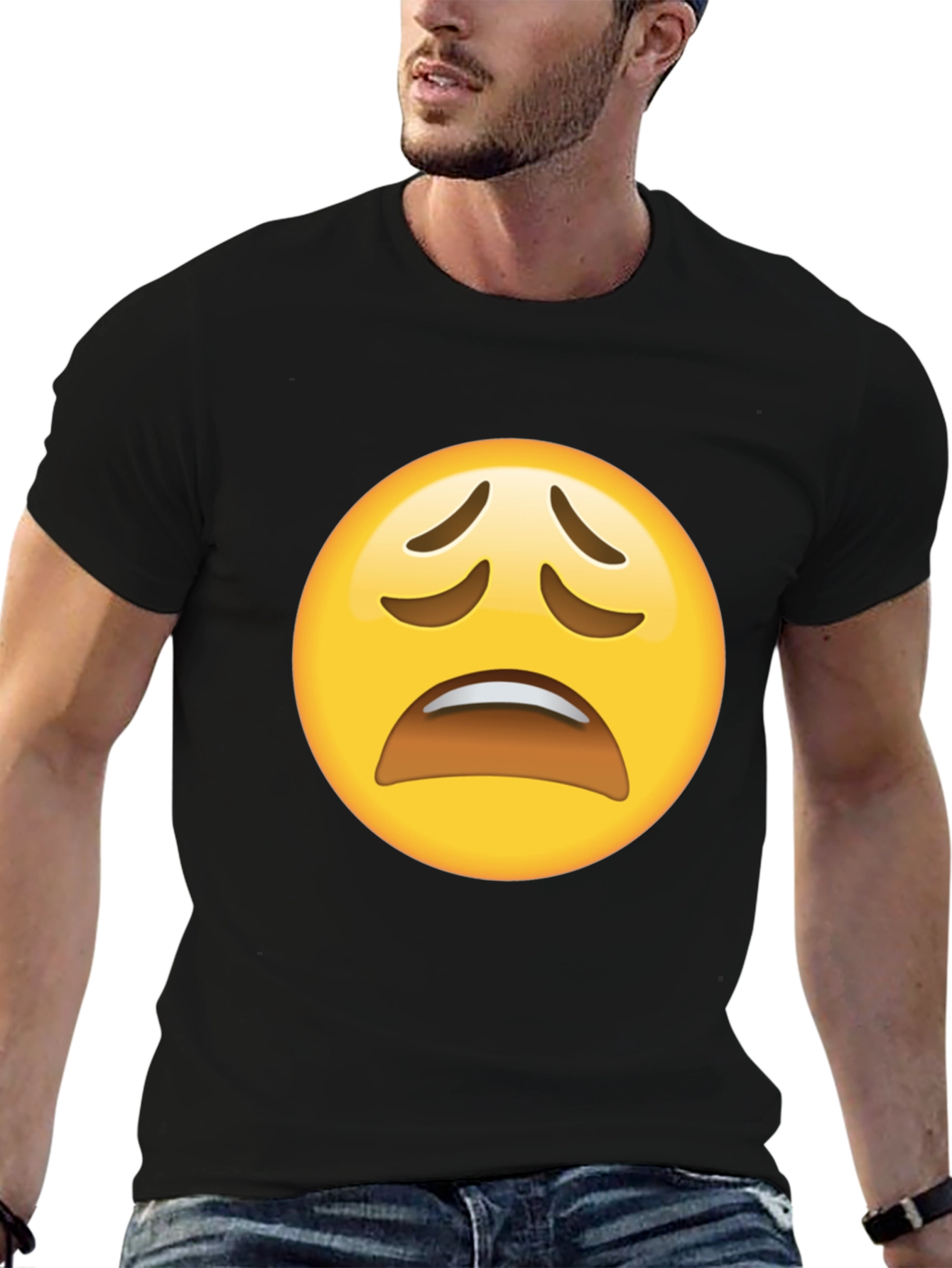 Distressed Emoji Graphic Black T-Shirt