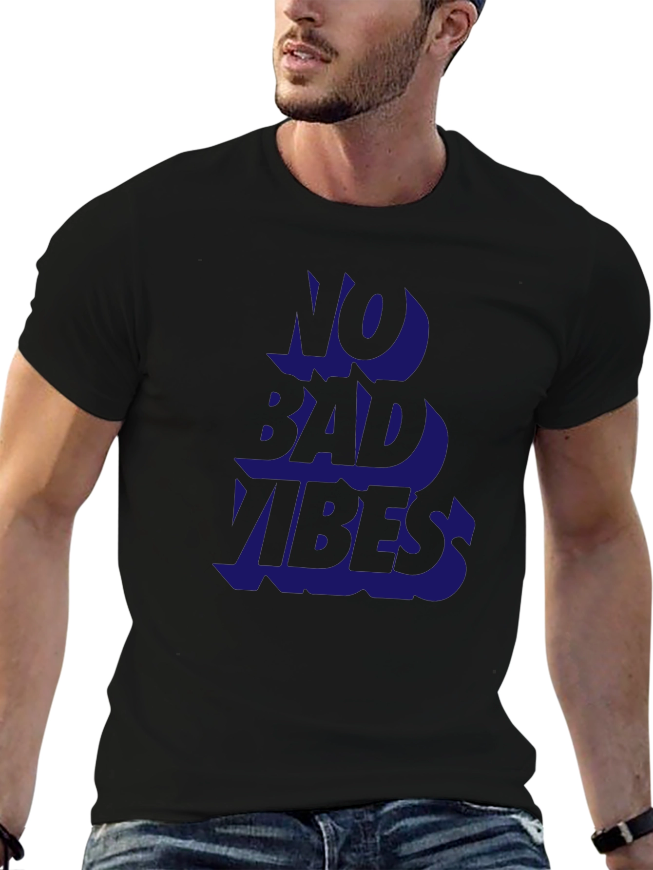 No Bad Vibes Black Graphic T-Shirt