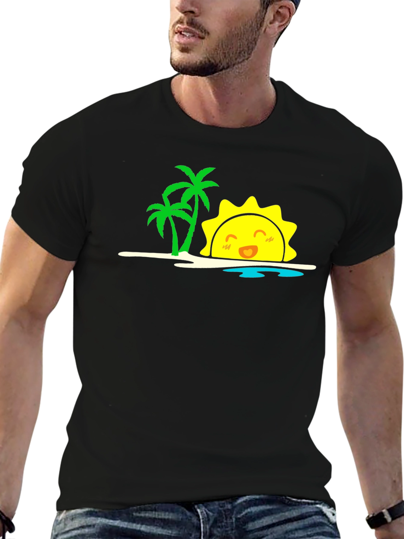 Tropical Sun Graphic Black T-Shirt