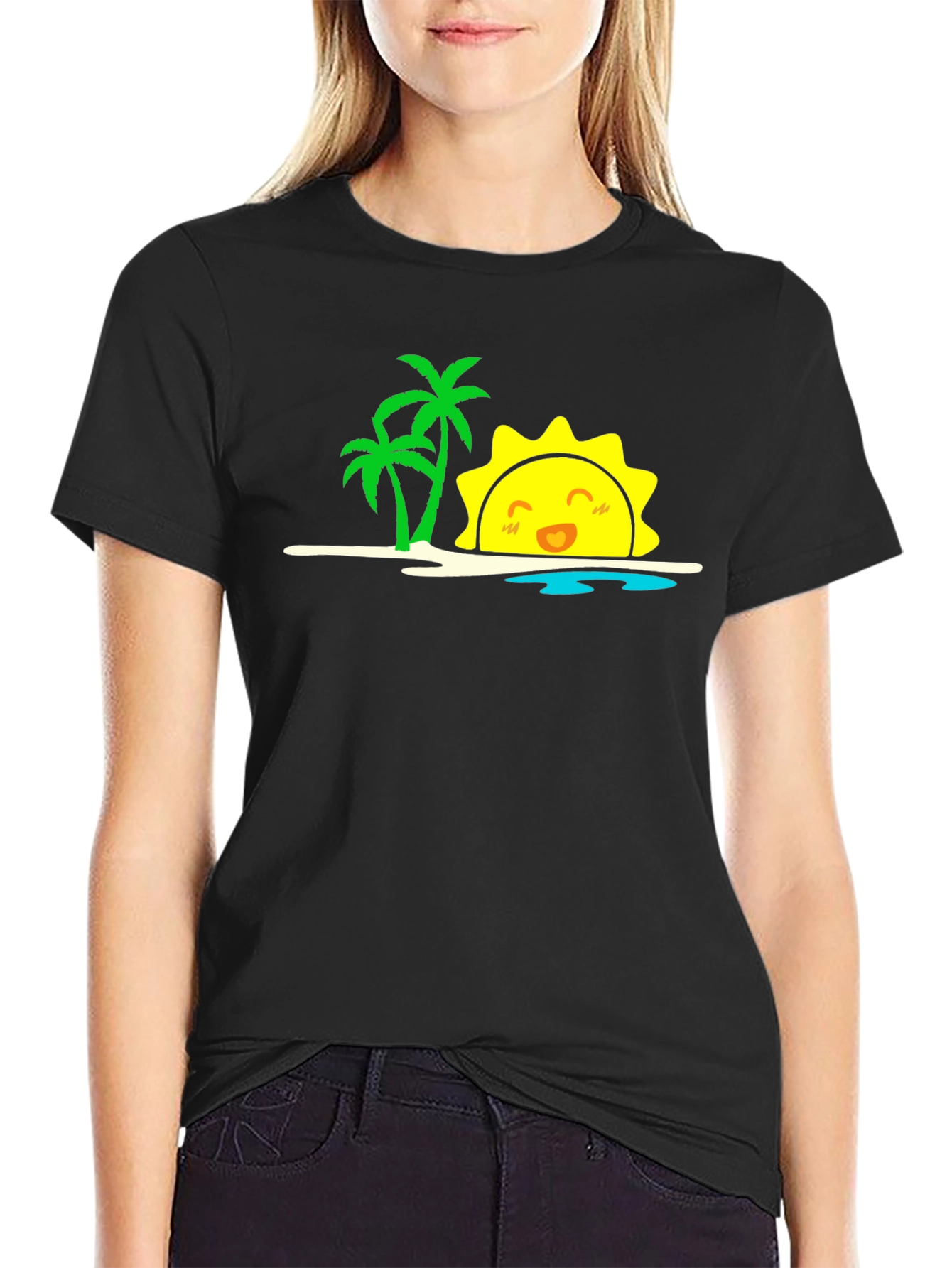 Tropical Sun Graphic Black T-Shirt