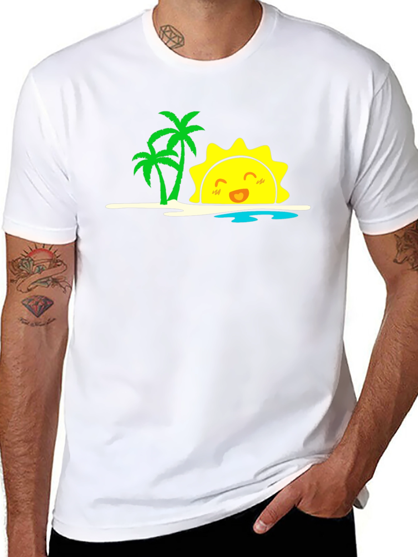 Tropical Sun Graphic Black T-Shirt