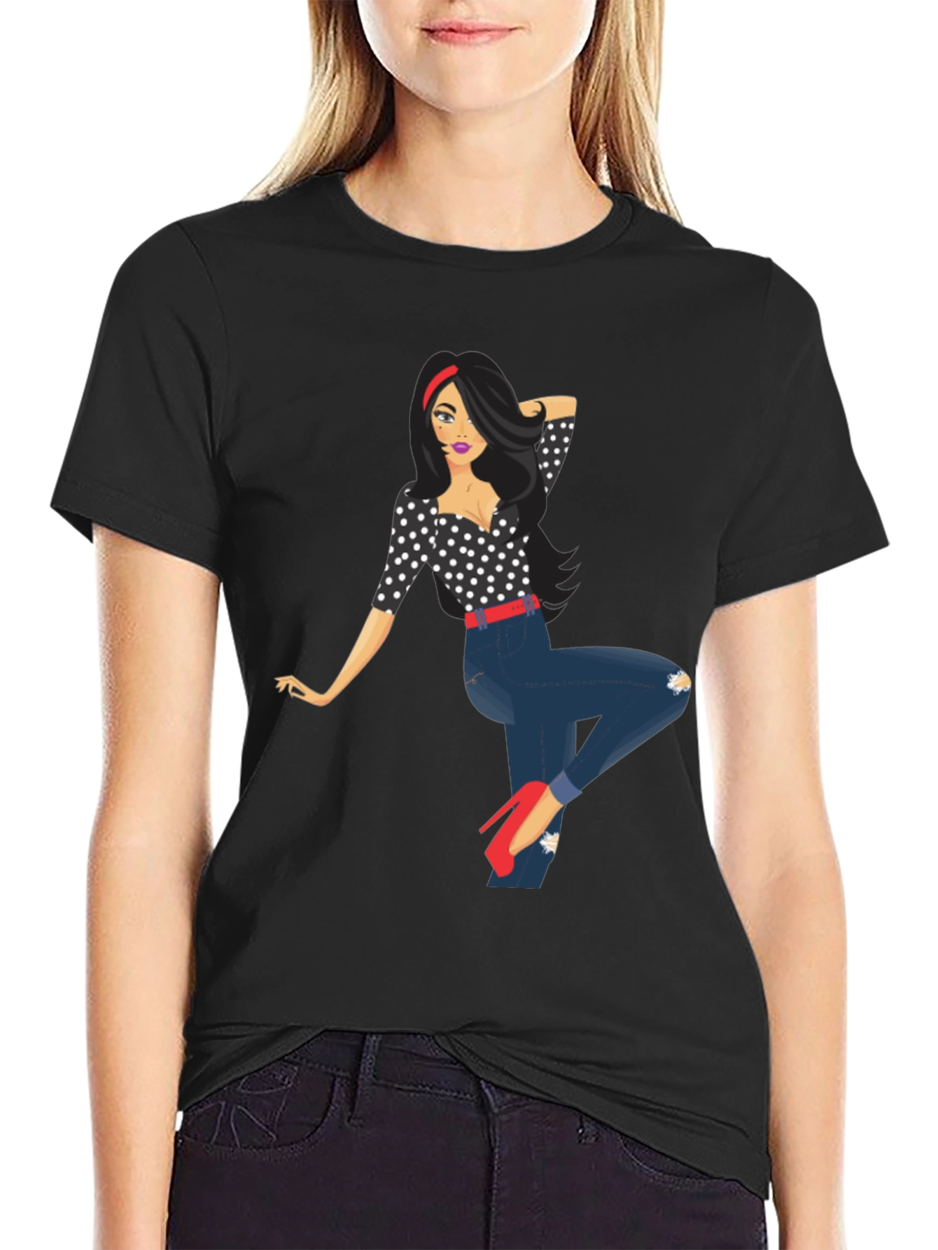 Polka Dot Pin-Up Girl Graphic Tee