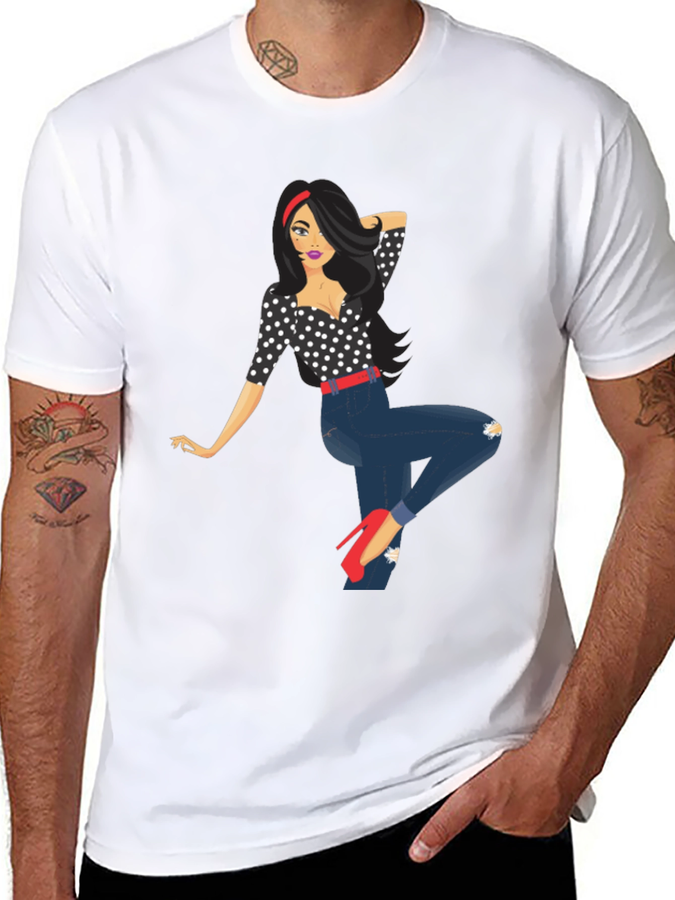 Polka Dot Pin-Up Girl Graphic Tee
