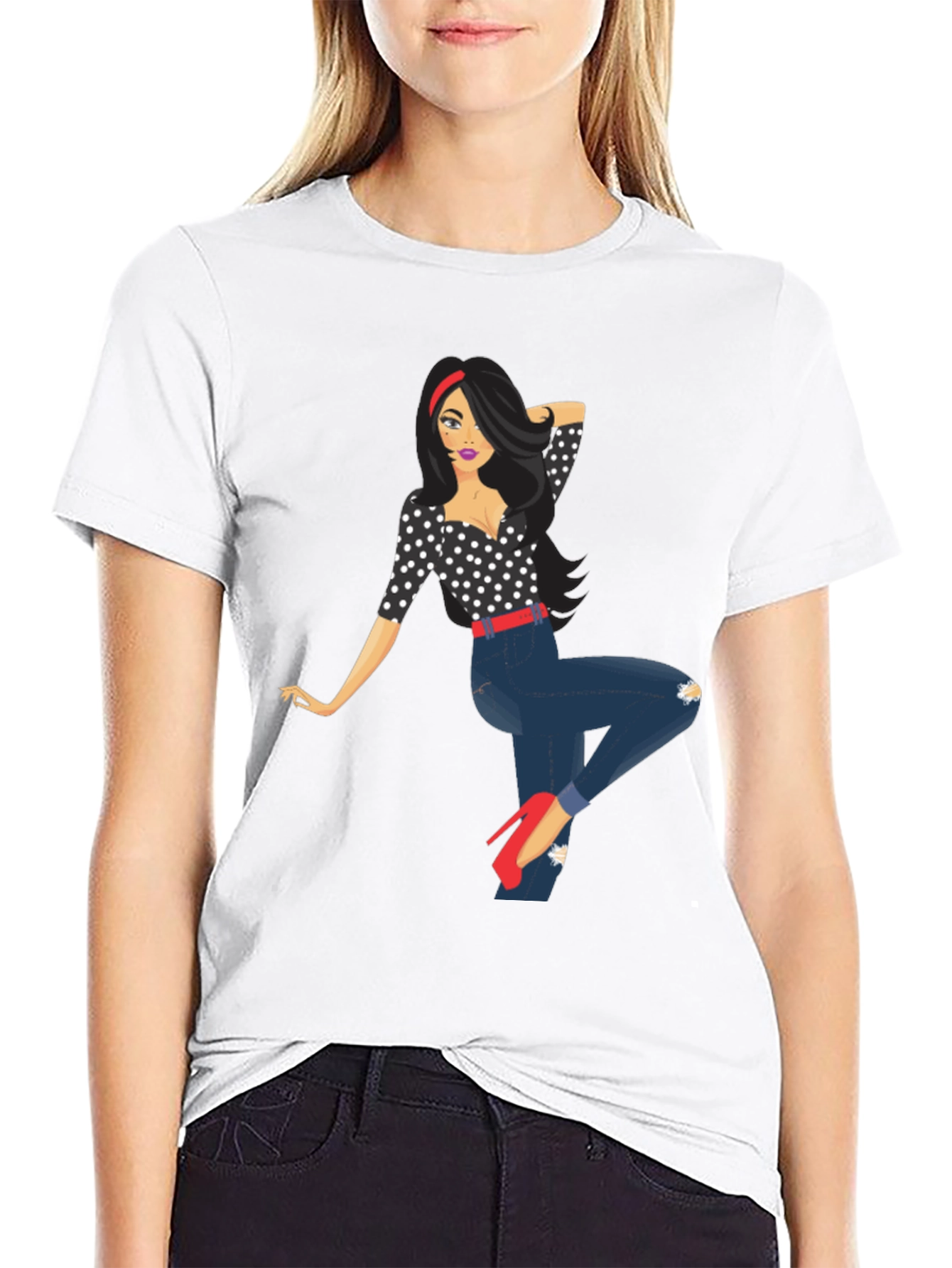 Polka Dot Pin-Up Girl Graphic Tee
