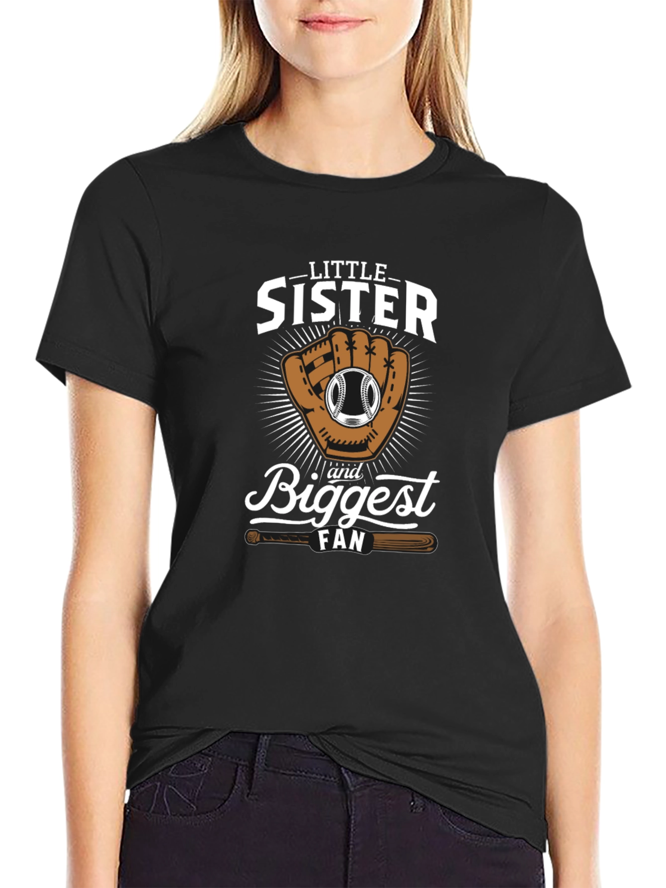 Little Sisters Biggest Fan Baseball T-Shirt