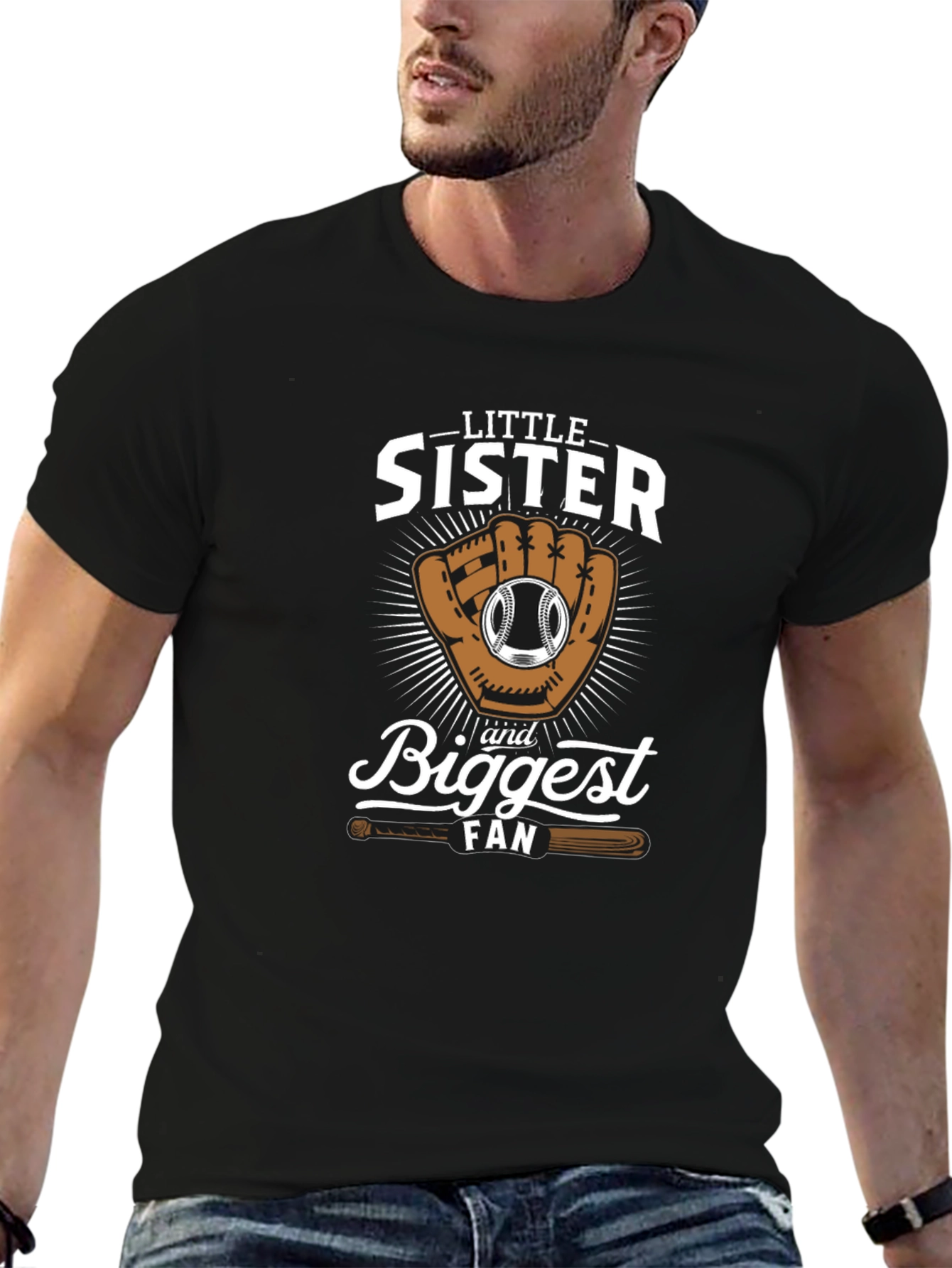 Little Sisters Biggest Fan Baseball T-Shirt