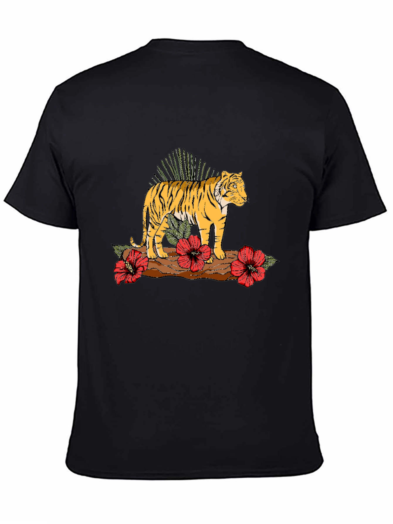 Tiger Floral Graphic Black T-Shirt