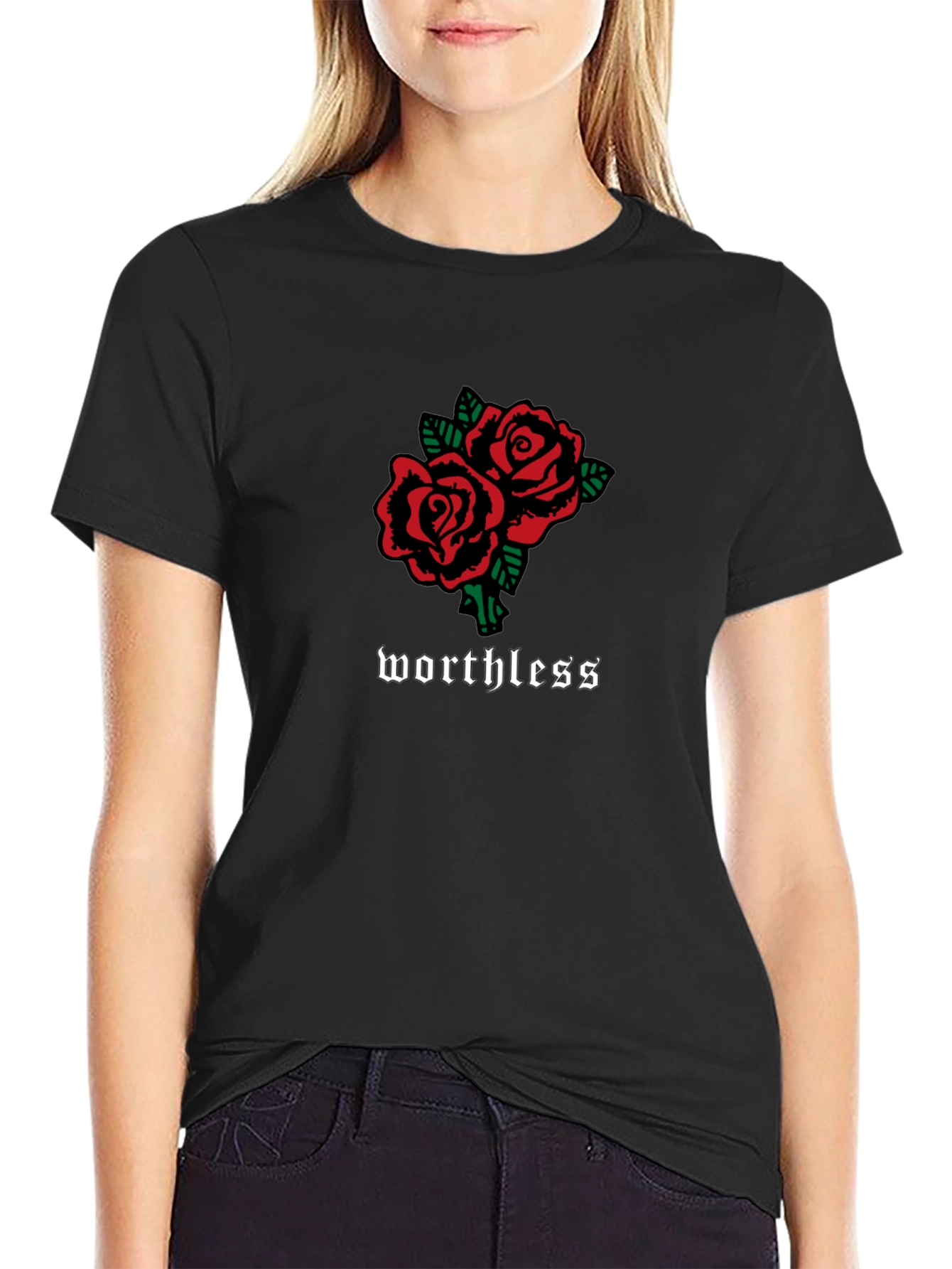 Worthless Roses Graphic T-Shirt - Black