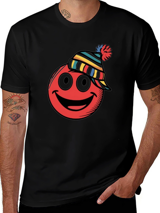 Red Smiley Face Winter Hat Graphic Tee