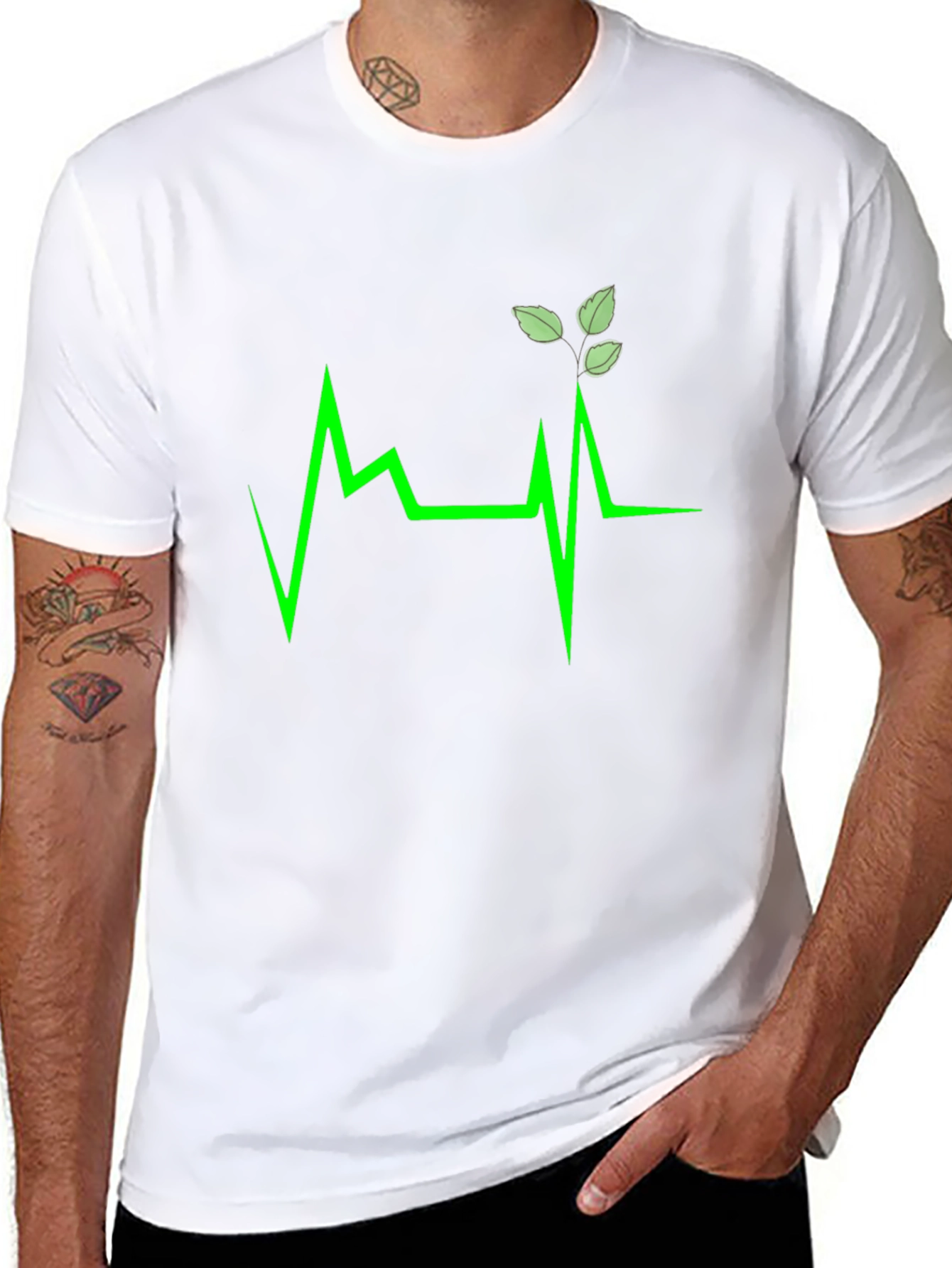 Green Heartbeat Leaf Design T-Shirt