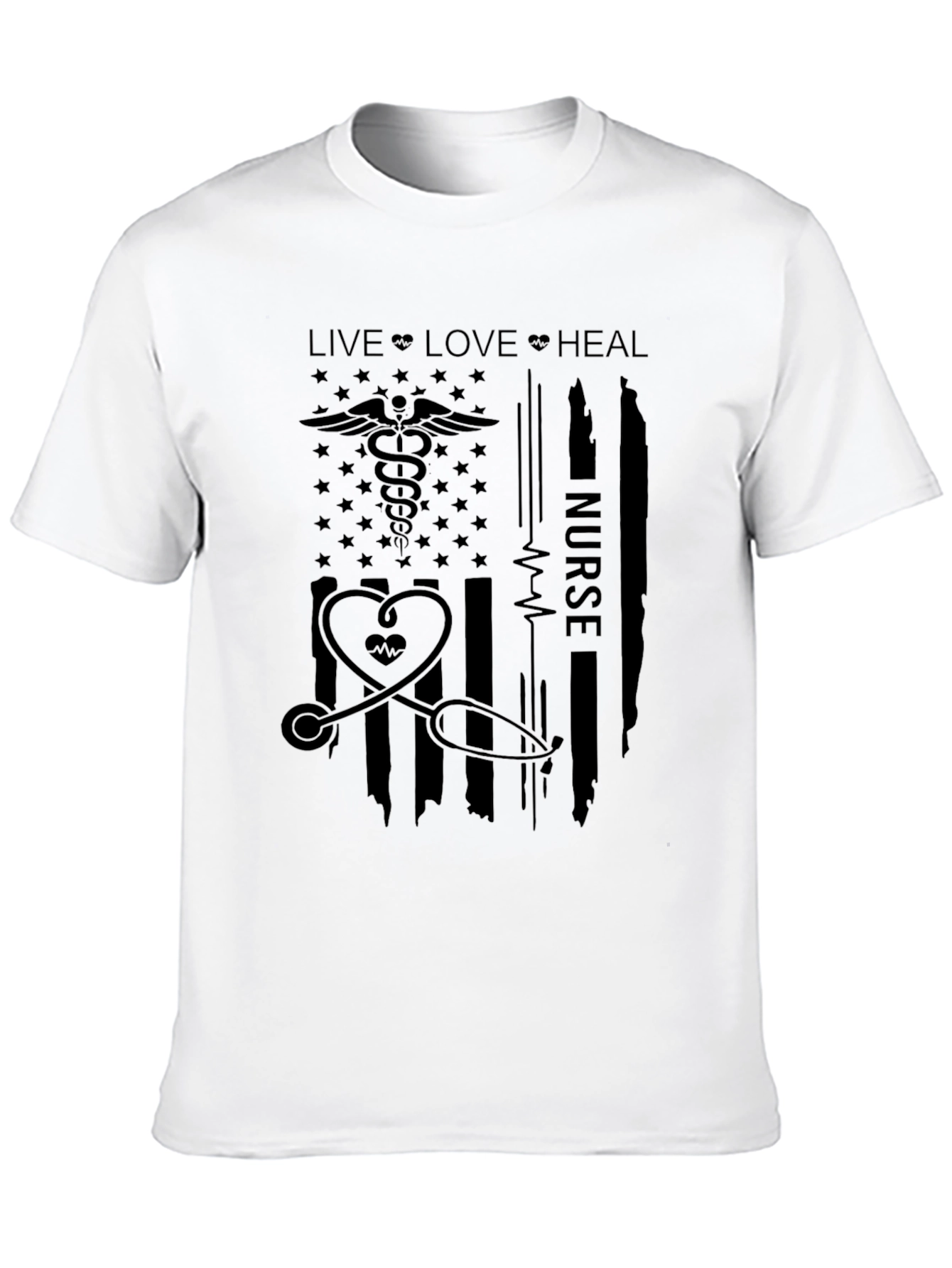 Nurse American Flag T-Shirt - Live Love Heal