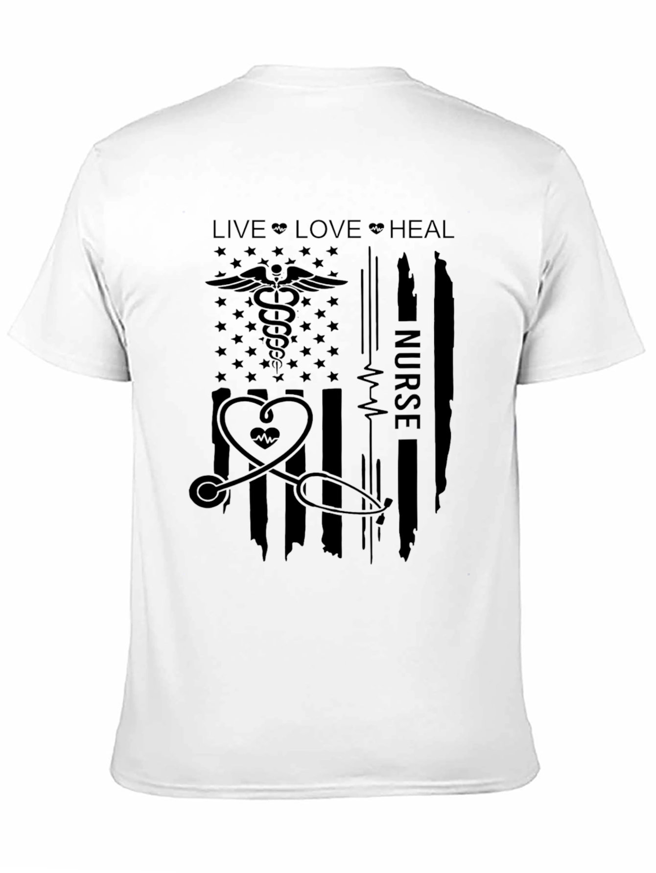 Nurse American Flag T-Shirt - Live Love Heal