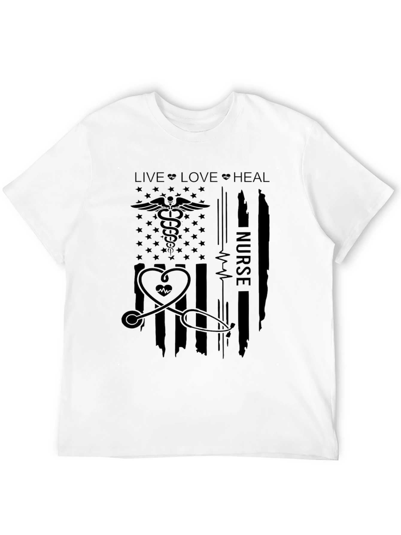 Nurse American Flag T-Shirt - Live Love Heal