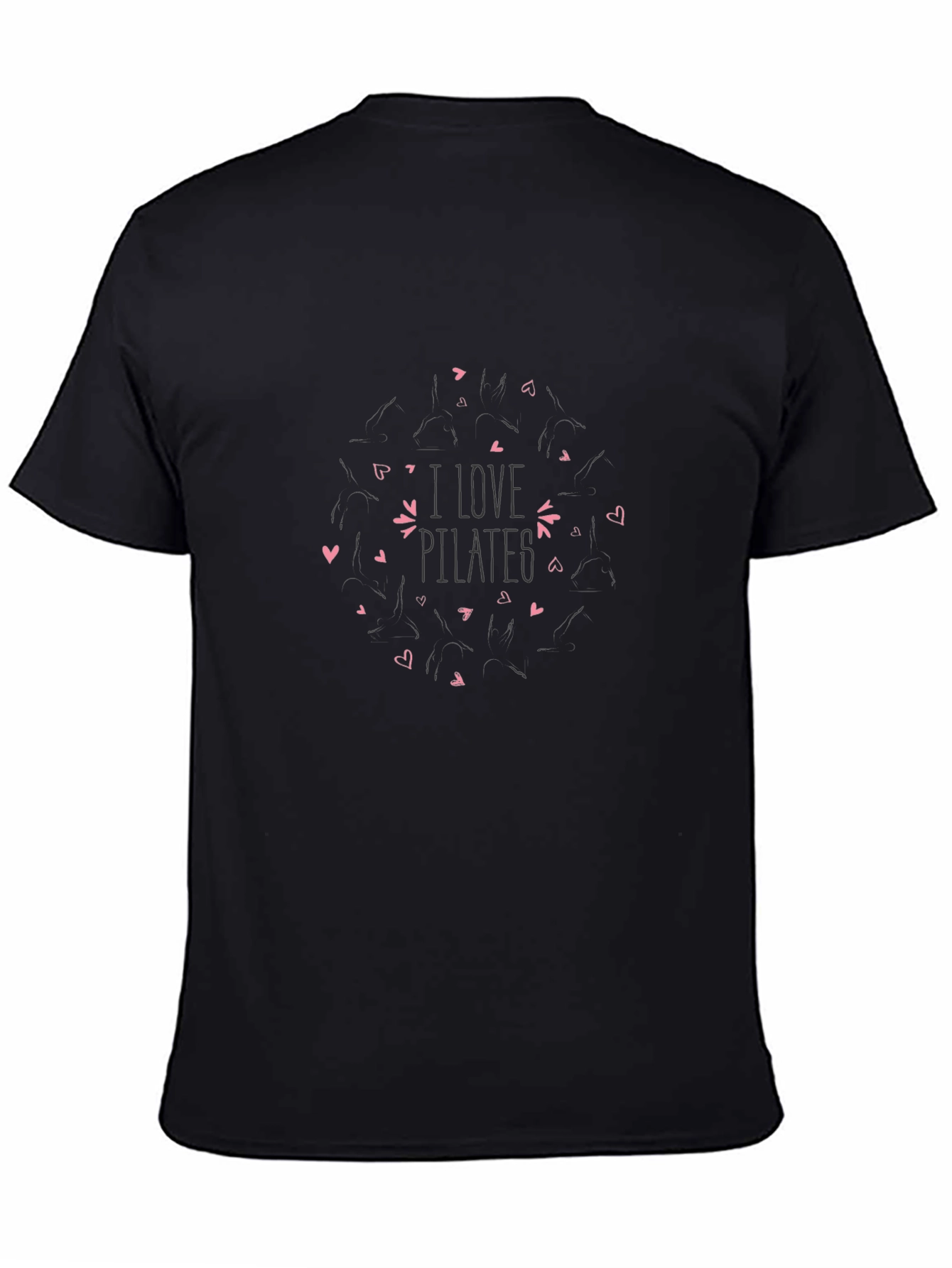 I Love Pilates Black T-Shirt with Heart Design