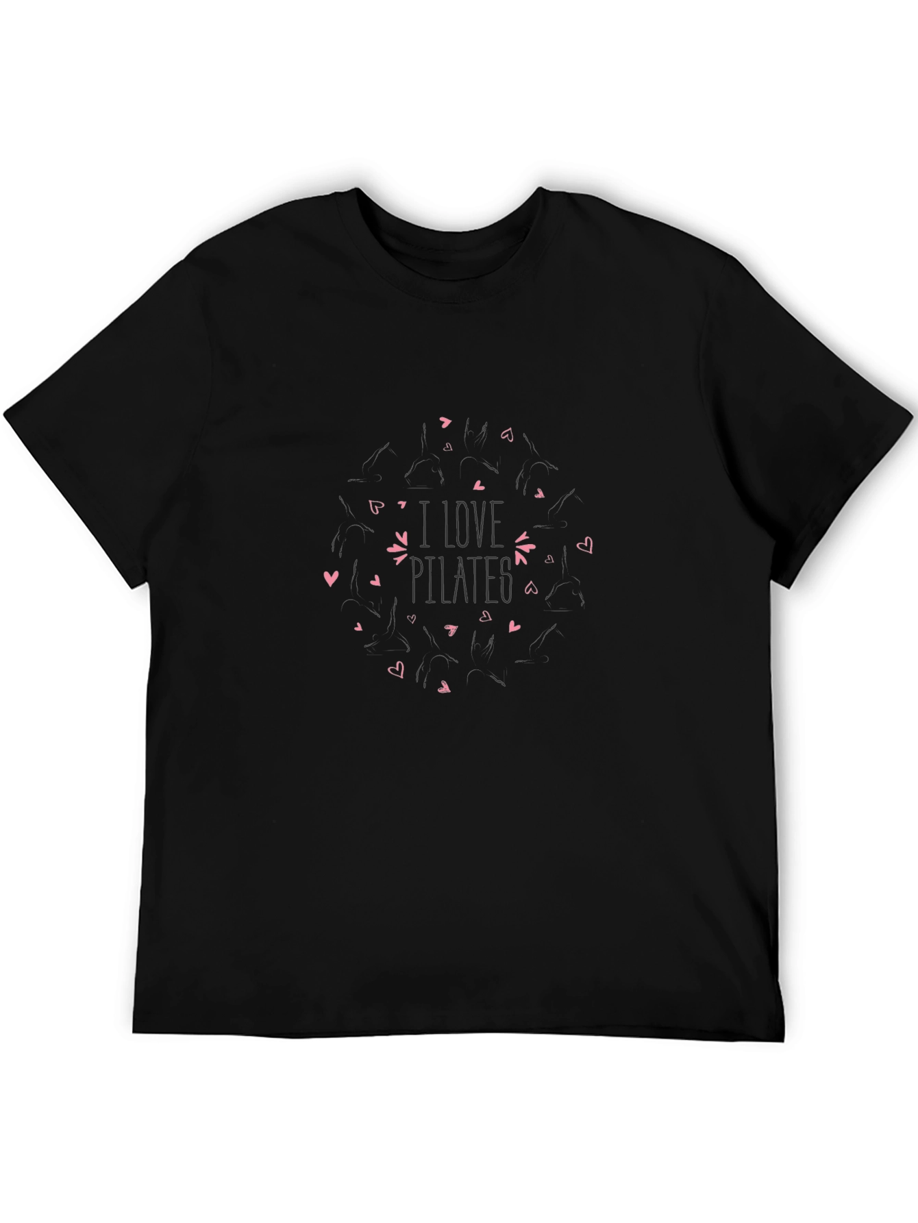 I Love Pilates Black T-Shirt with Heart Design