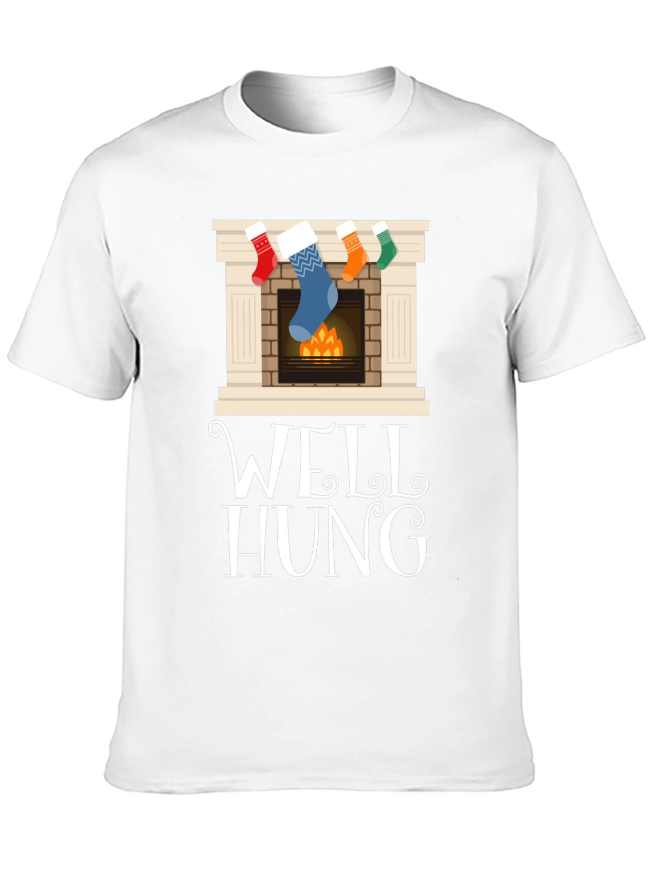 Well Hung Christmas Stocking Fireplace Funny Graphic Tee