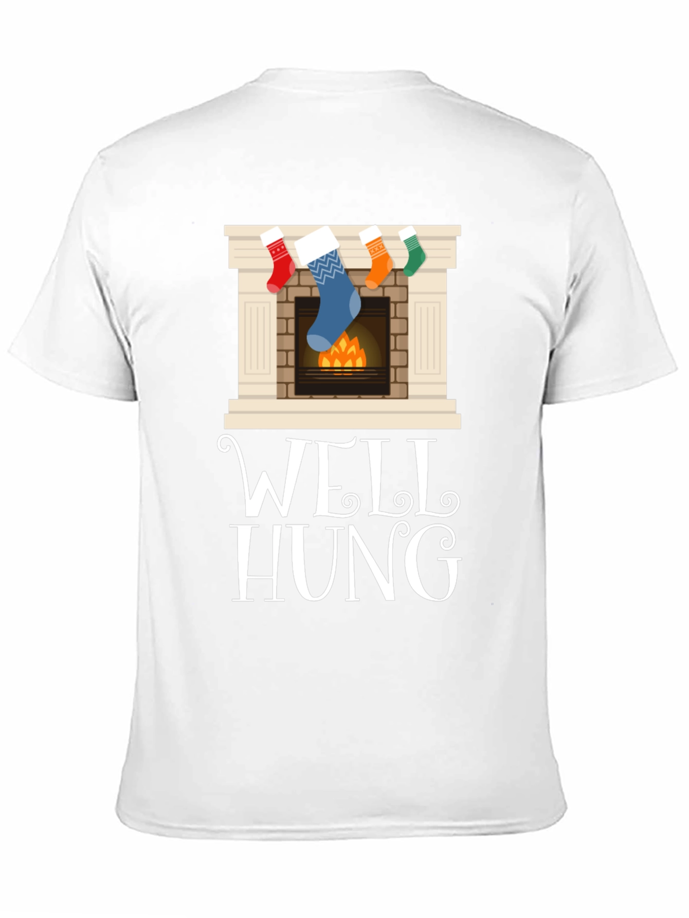 Well Hung Christmas Stocking Fireplace Funny Graphic Tee