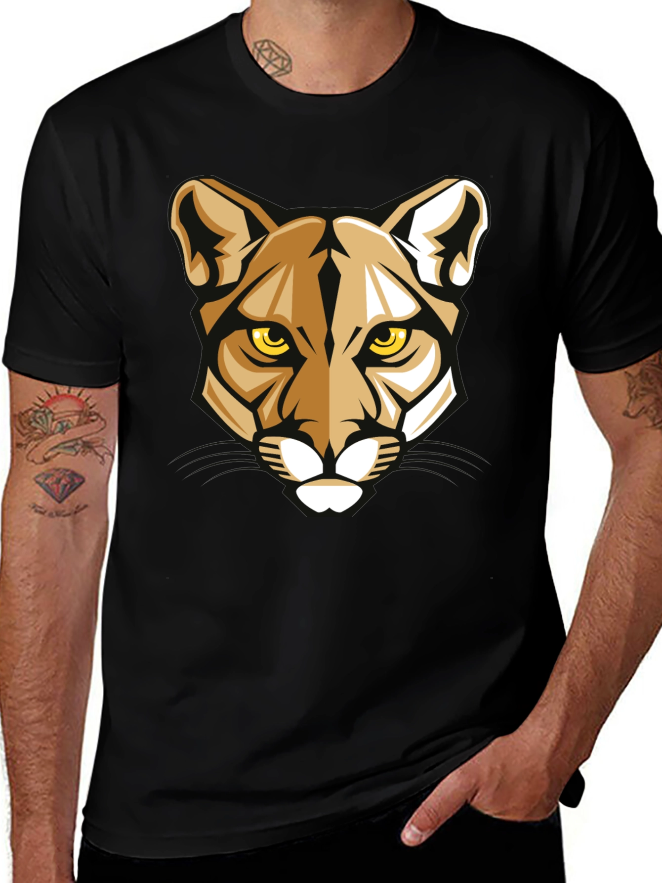 Mens Graphic Tee - Geometric Cougar Design