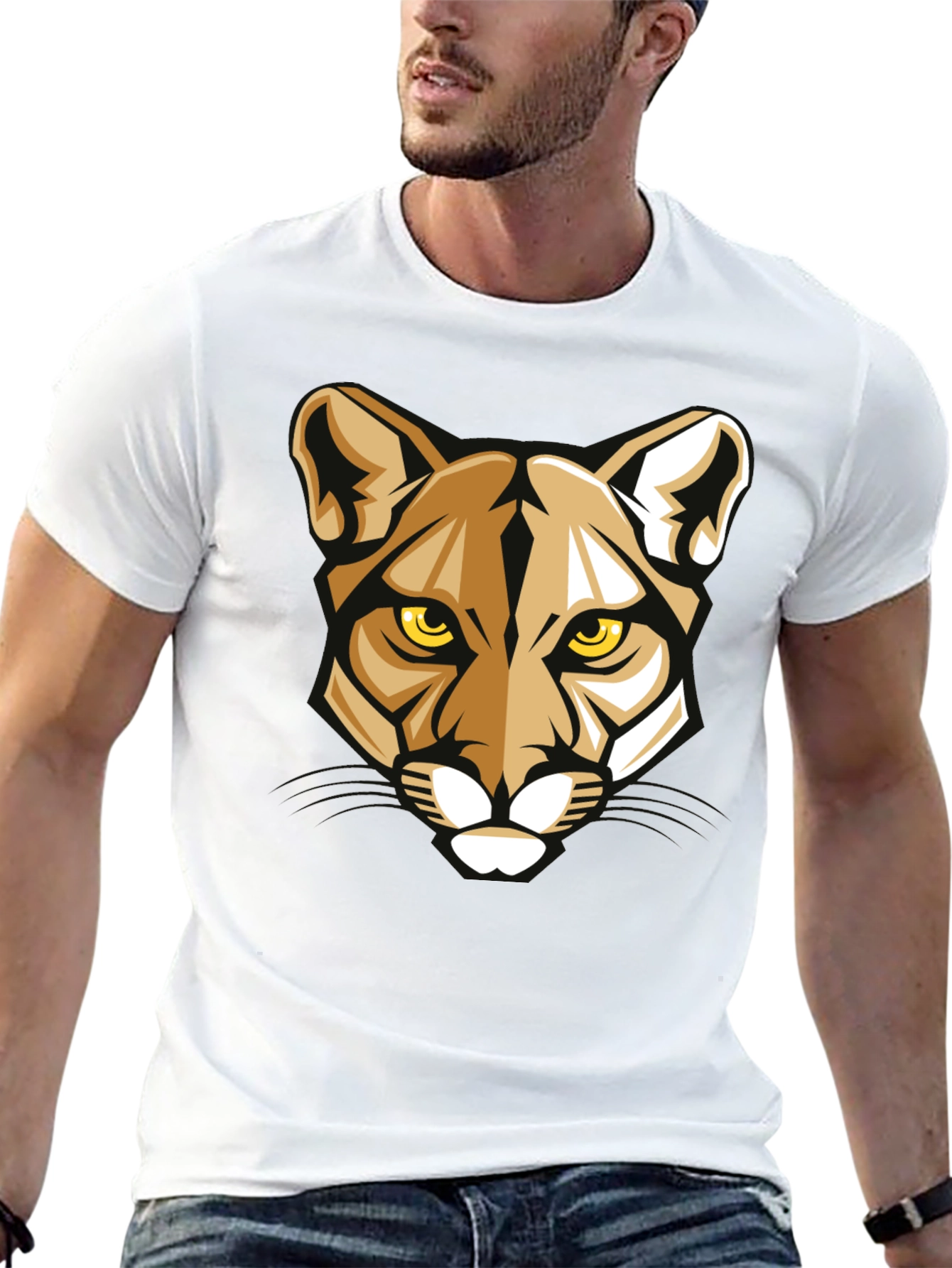 Mens Graphic Tee - Geometric Cougar Design