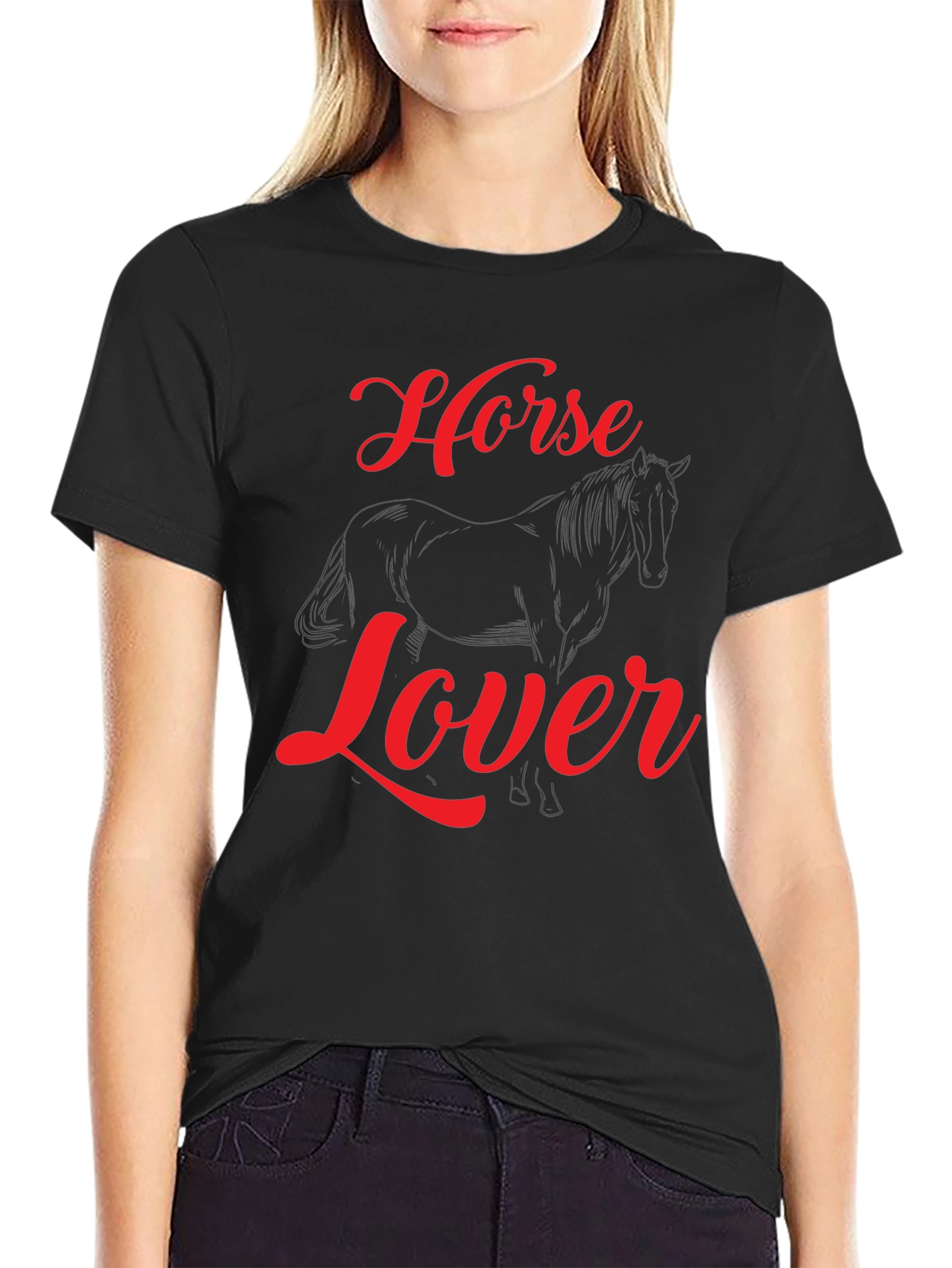 Horse Lover Graphic Tee - Black Cotton T-Shirt