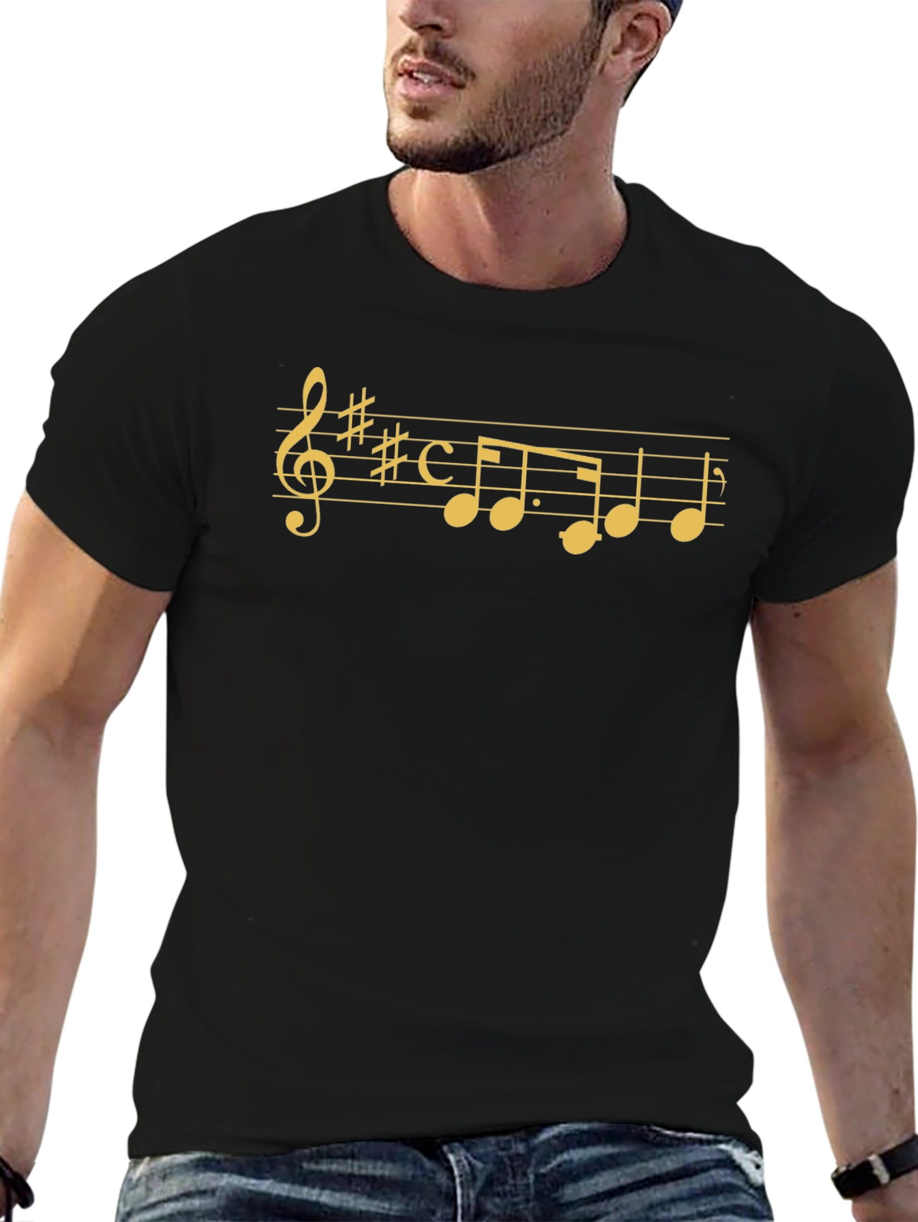 Musical Note Graphic Tee - Stylish Black Cotton T-Shirt
