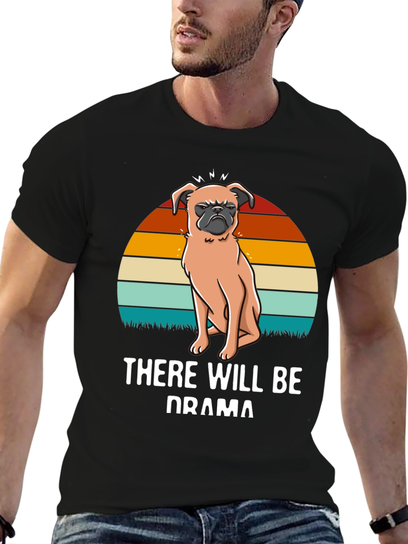 Drama Pug Graphic Tee - Unisex Black T-Shirt