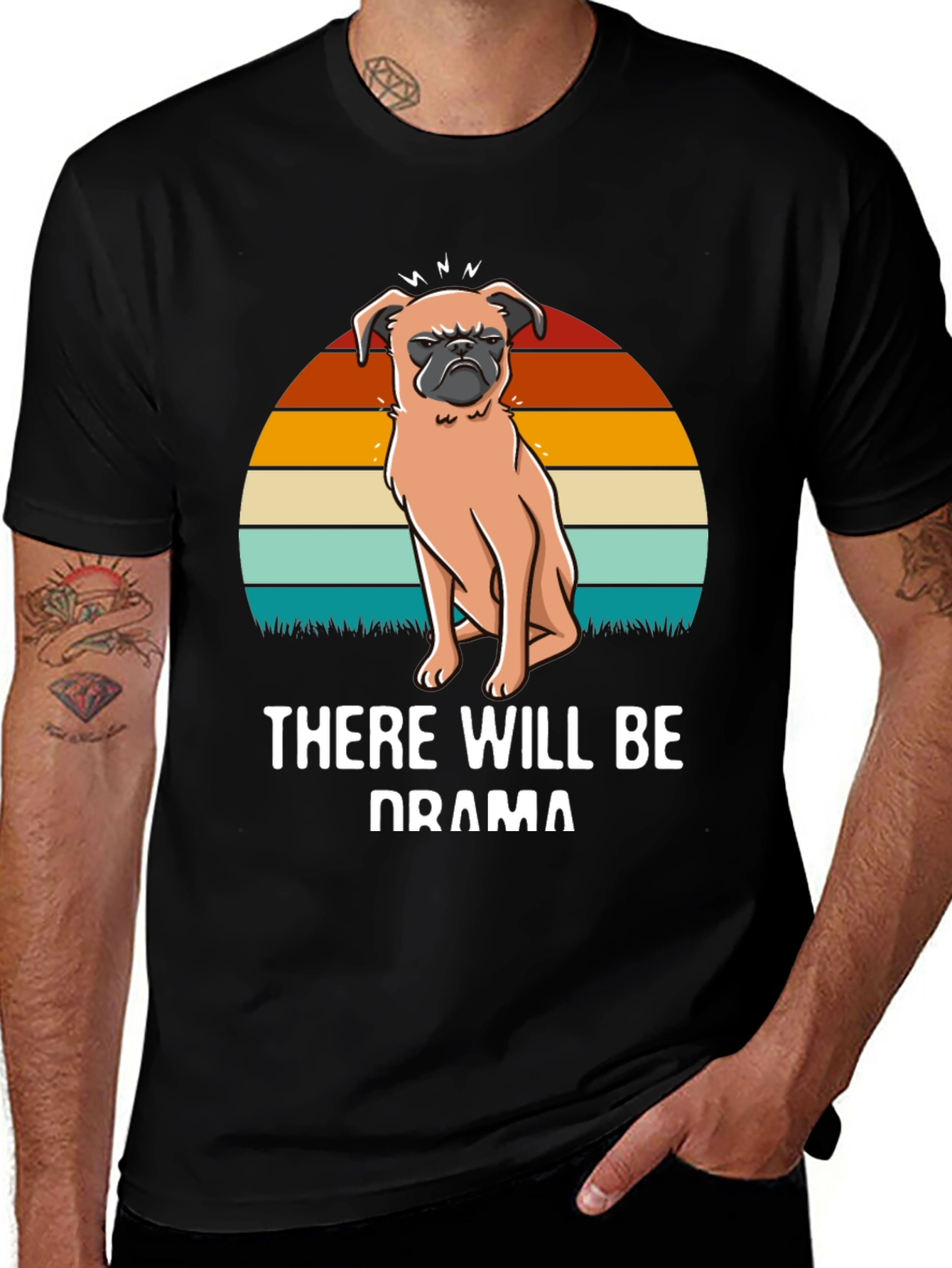 Drama Pug Graphic Tee - Unisex Black T-Shirt