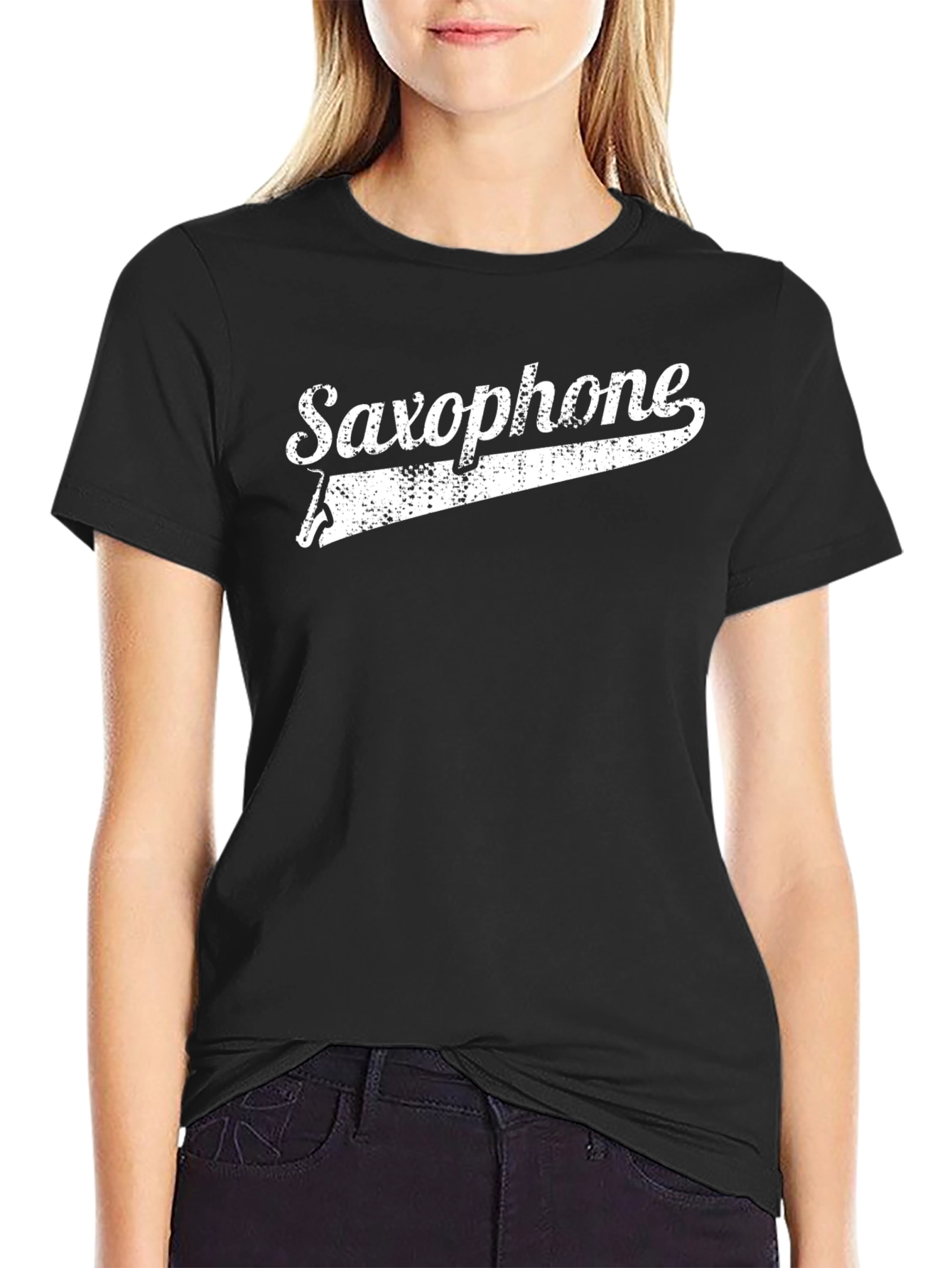 Saxophone Graphic Print Crew Neck T-Shirt