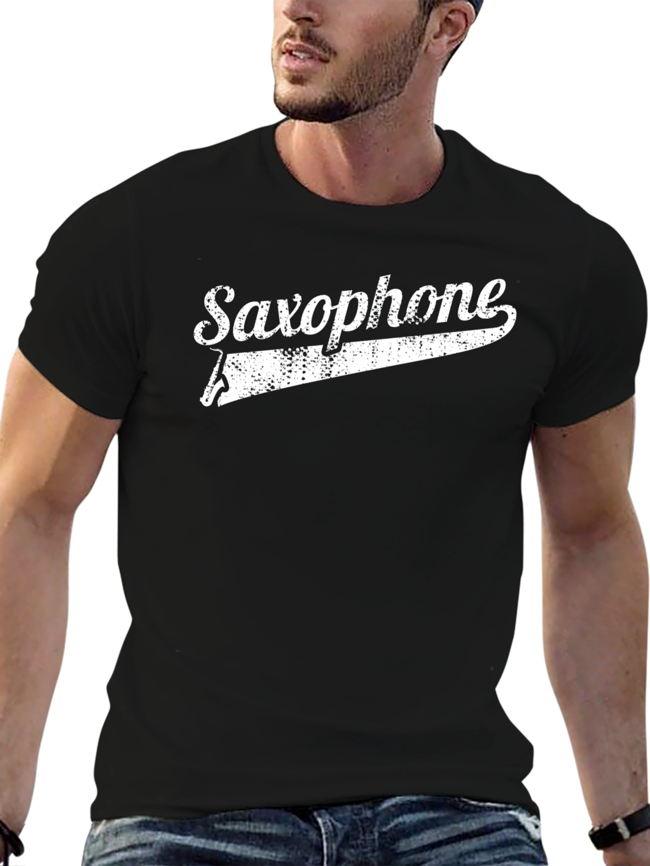 Saxophone Graphic Print Crew Neck T-Shirt