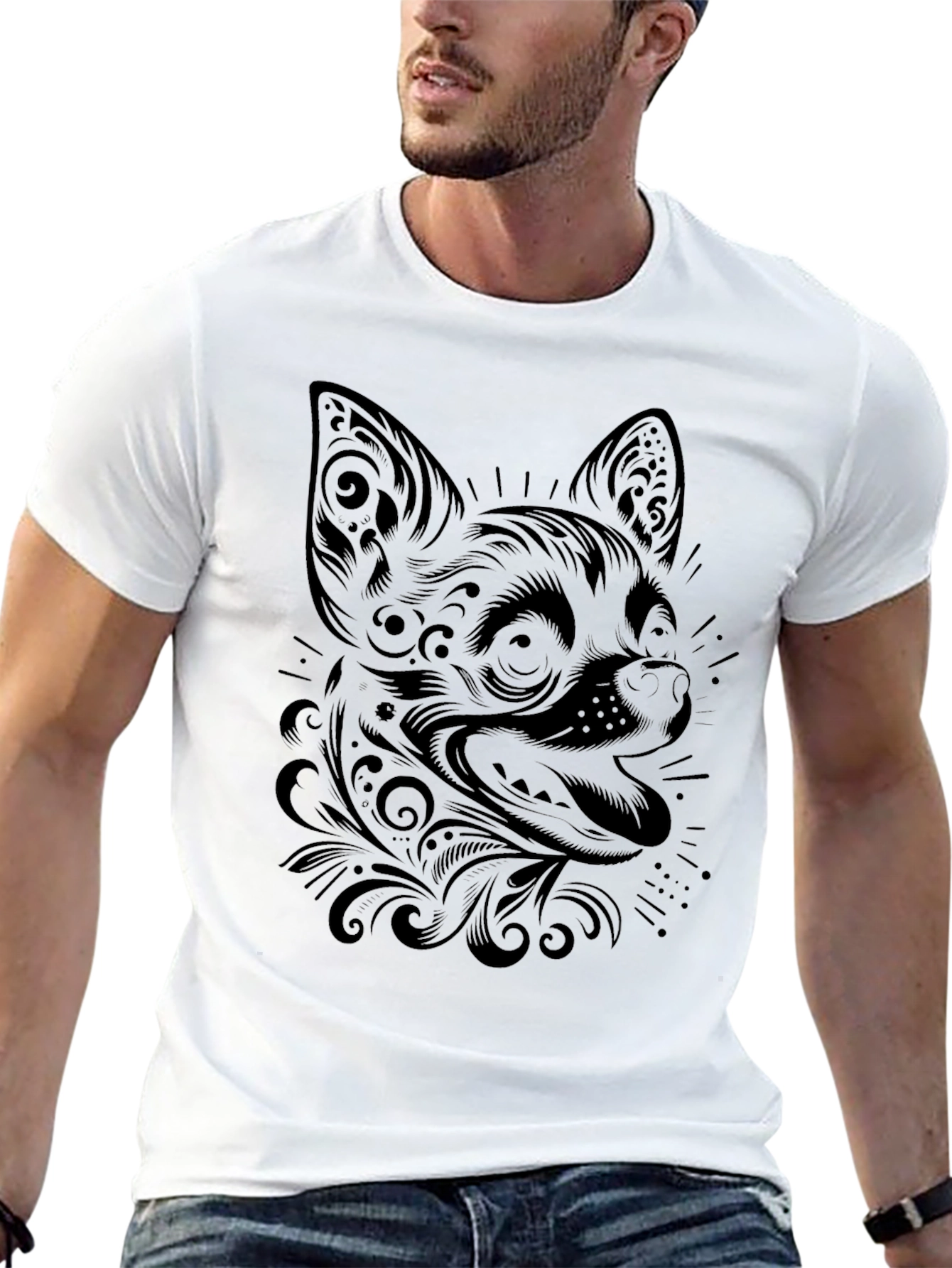 Chihuahua Dog Graphic Print Black T-Shirt