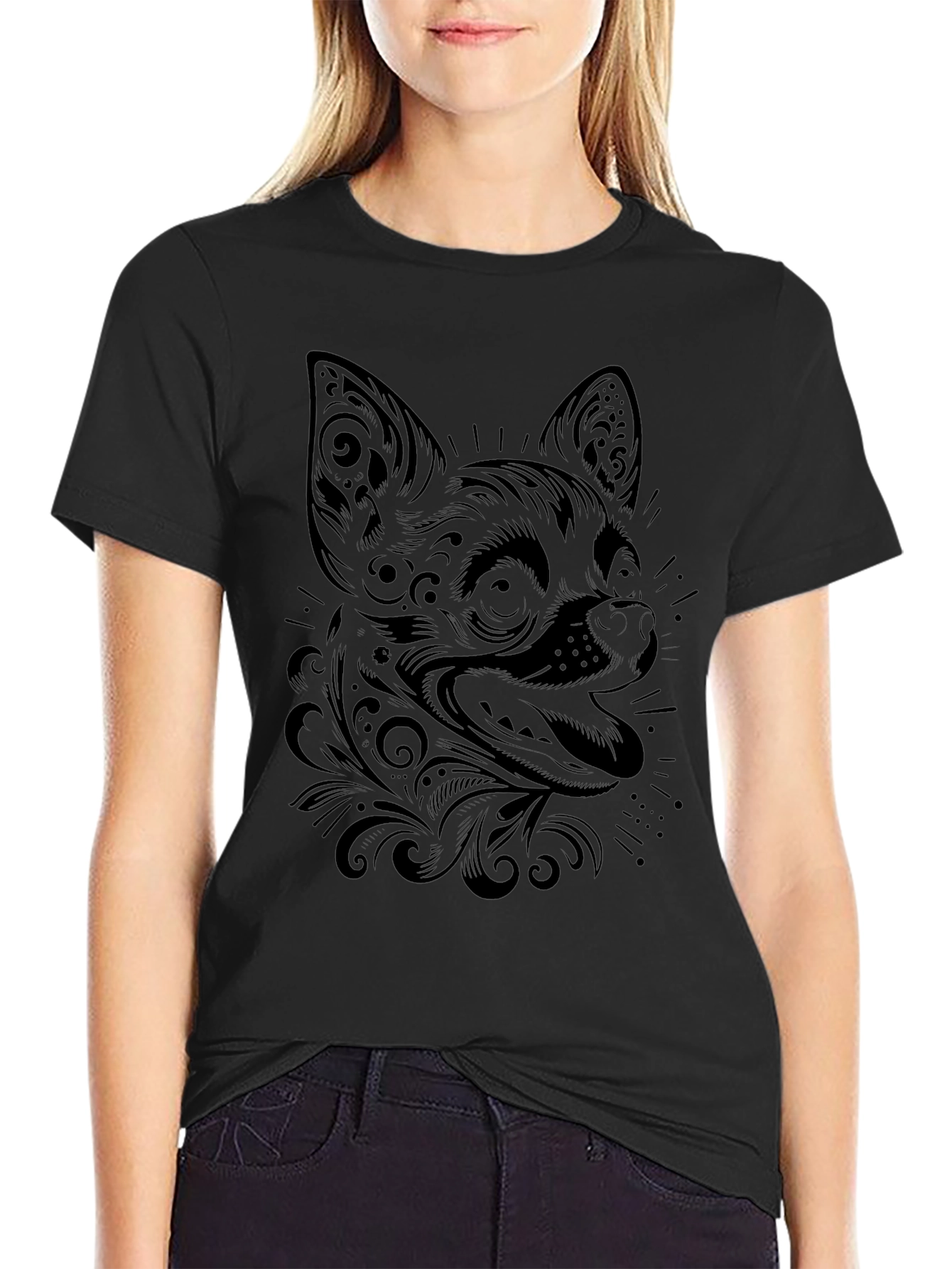 Chihuahua Dog Graphic Print Black T-Shirt