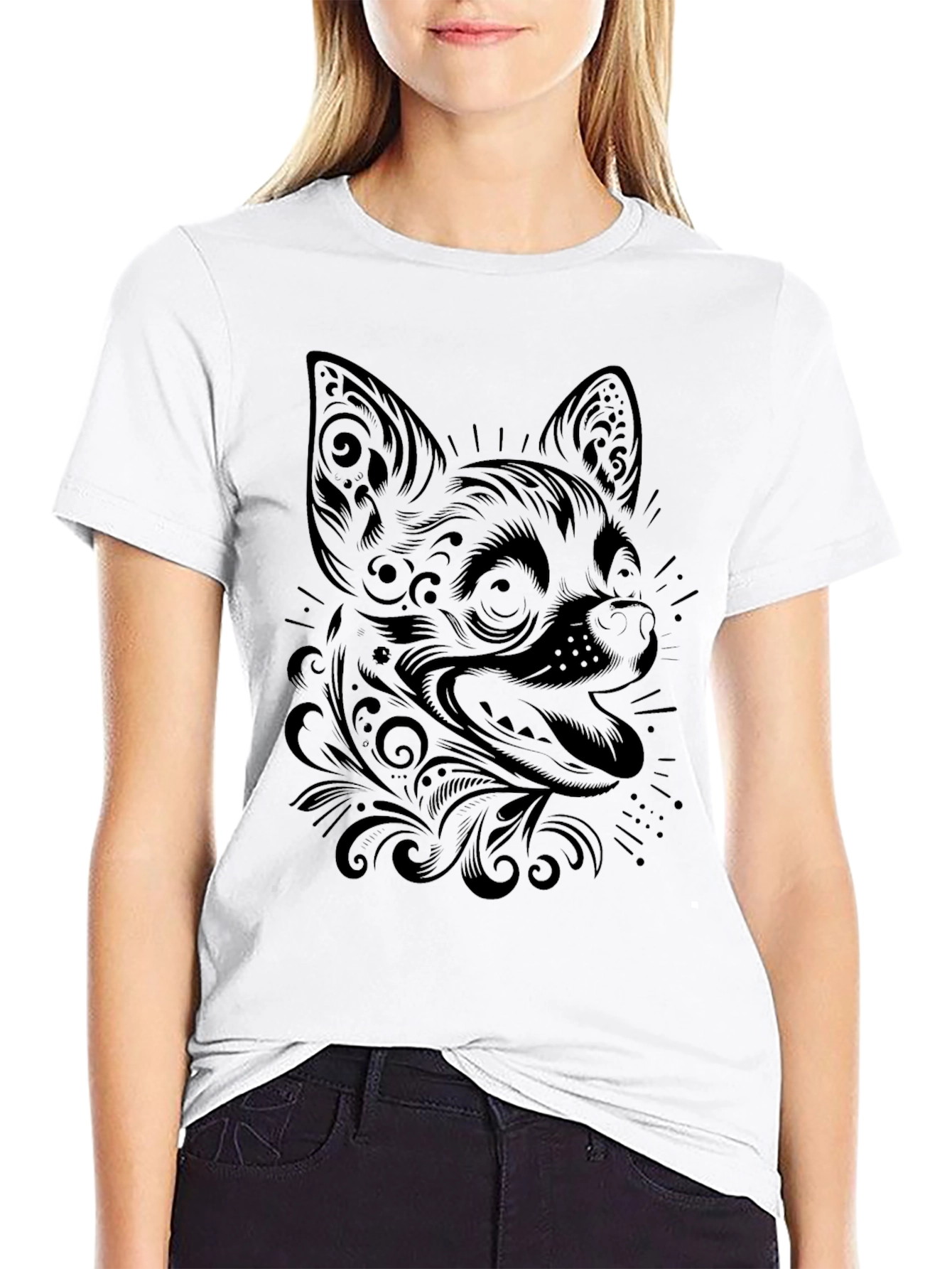 Chihuahua Dog Graphic Print Black T-Shirt