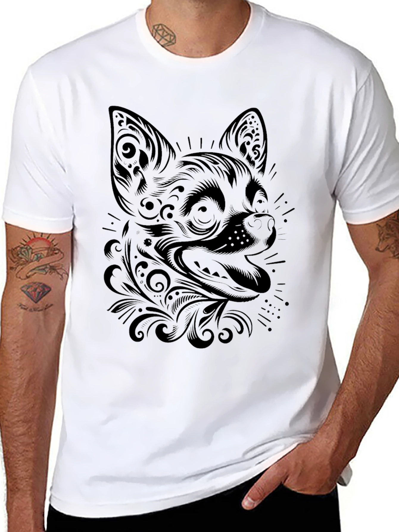 Chihuahua Dog Graphic Print Black T-Shirt