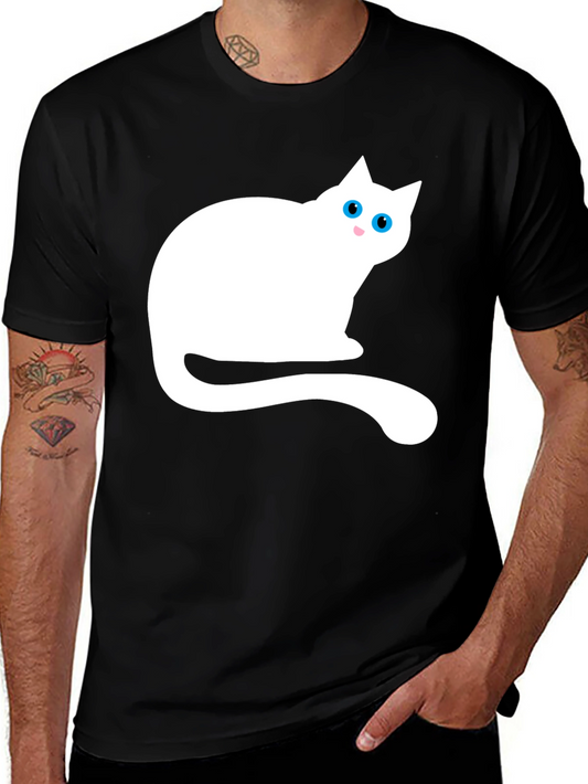 Black T-Shirt with White Cat Graphic