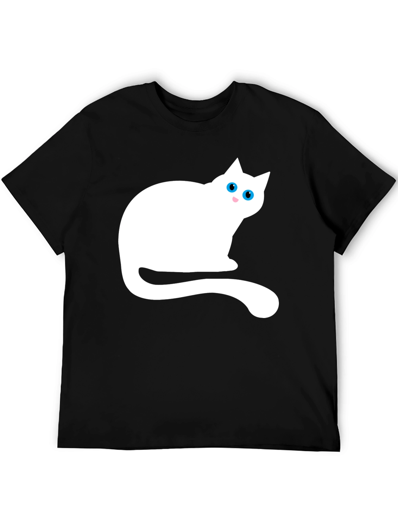 Black T-Shirt with White Cat Graphic