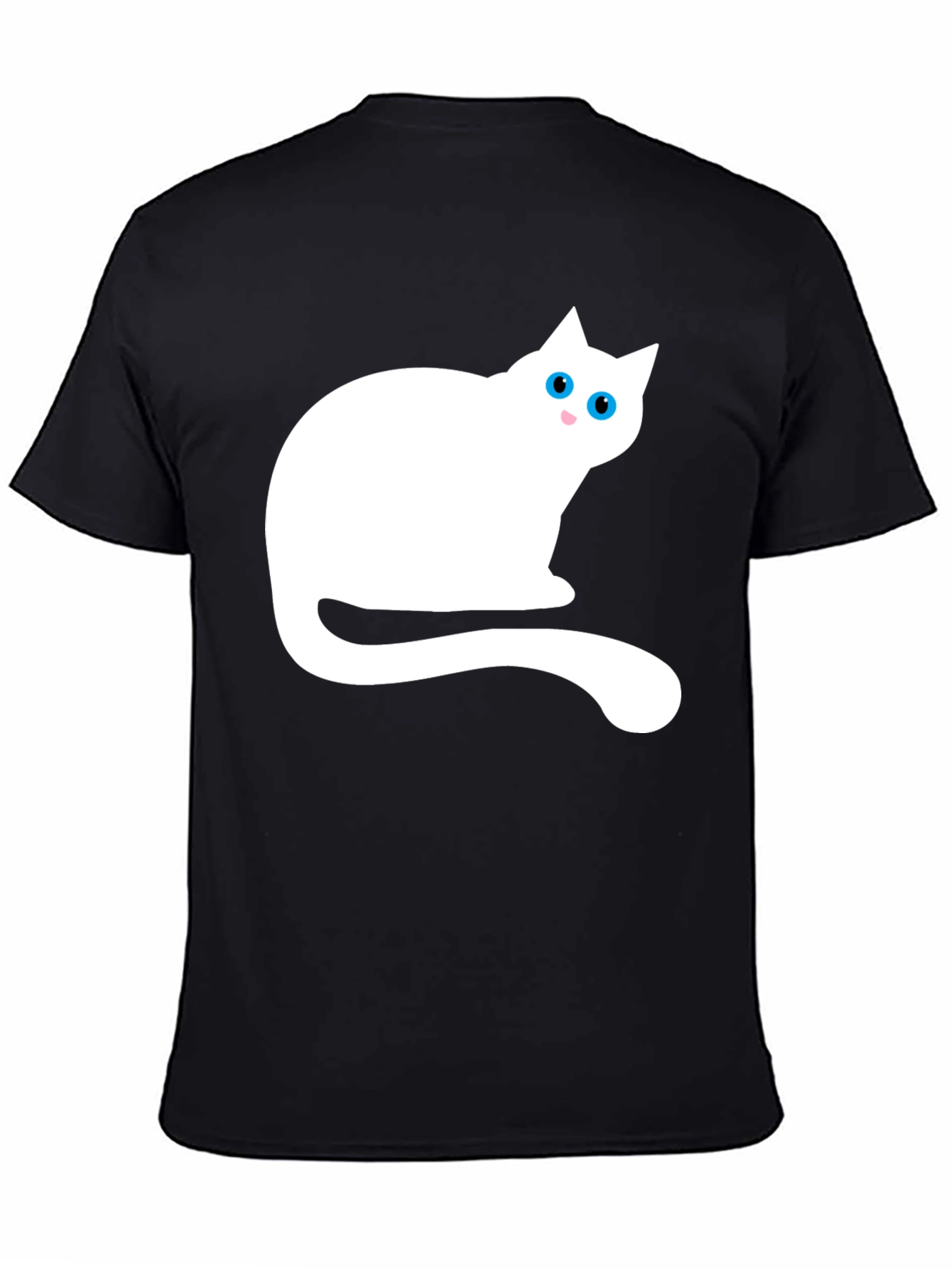 Black T-Shirt with White Cat Graphic