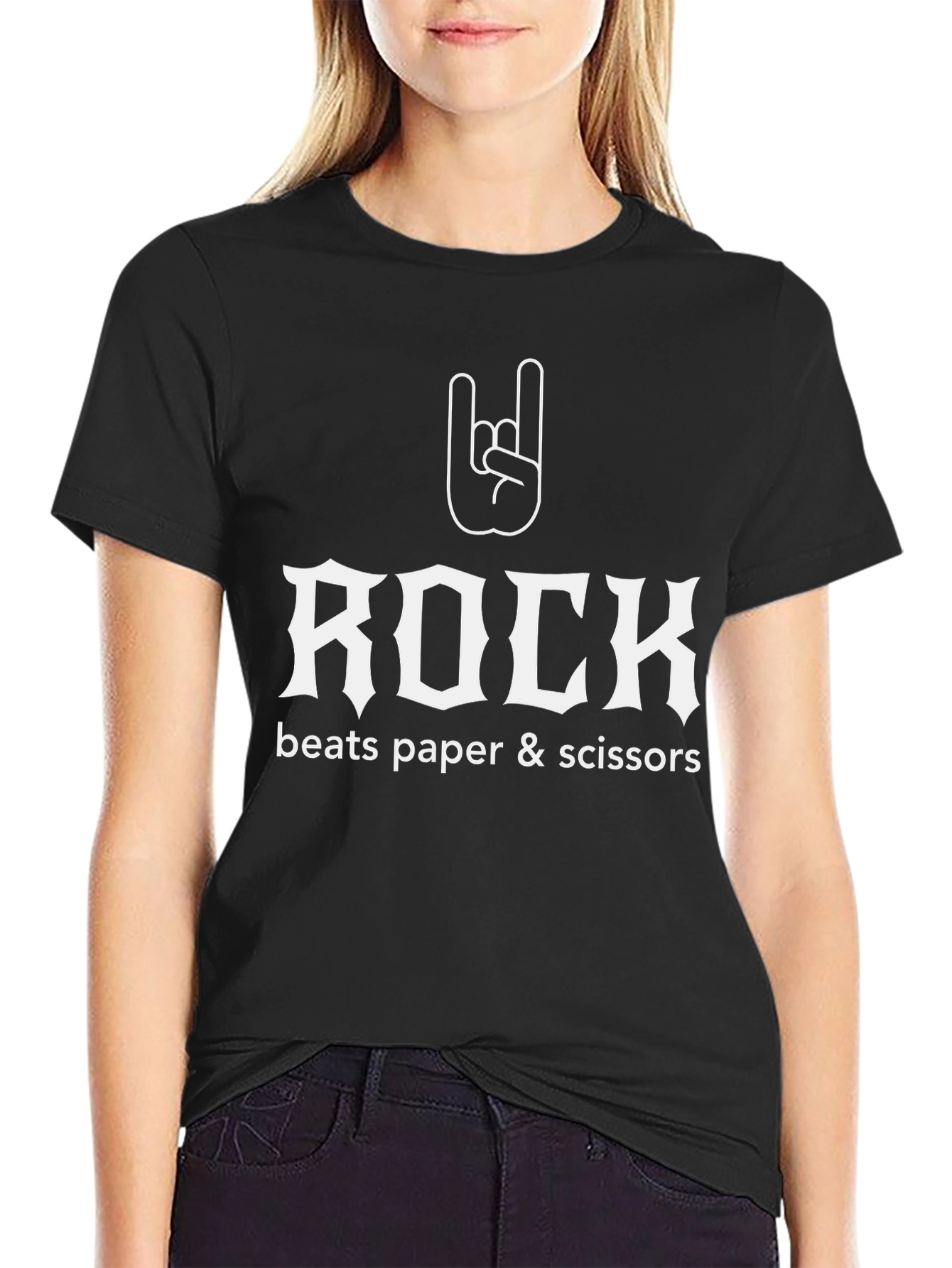 Rock Beats Paper Scissors Funny Graphic Tee