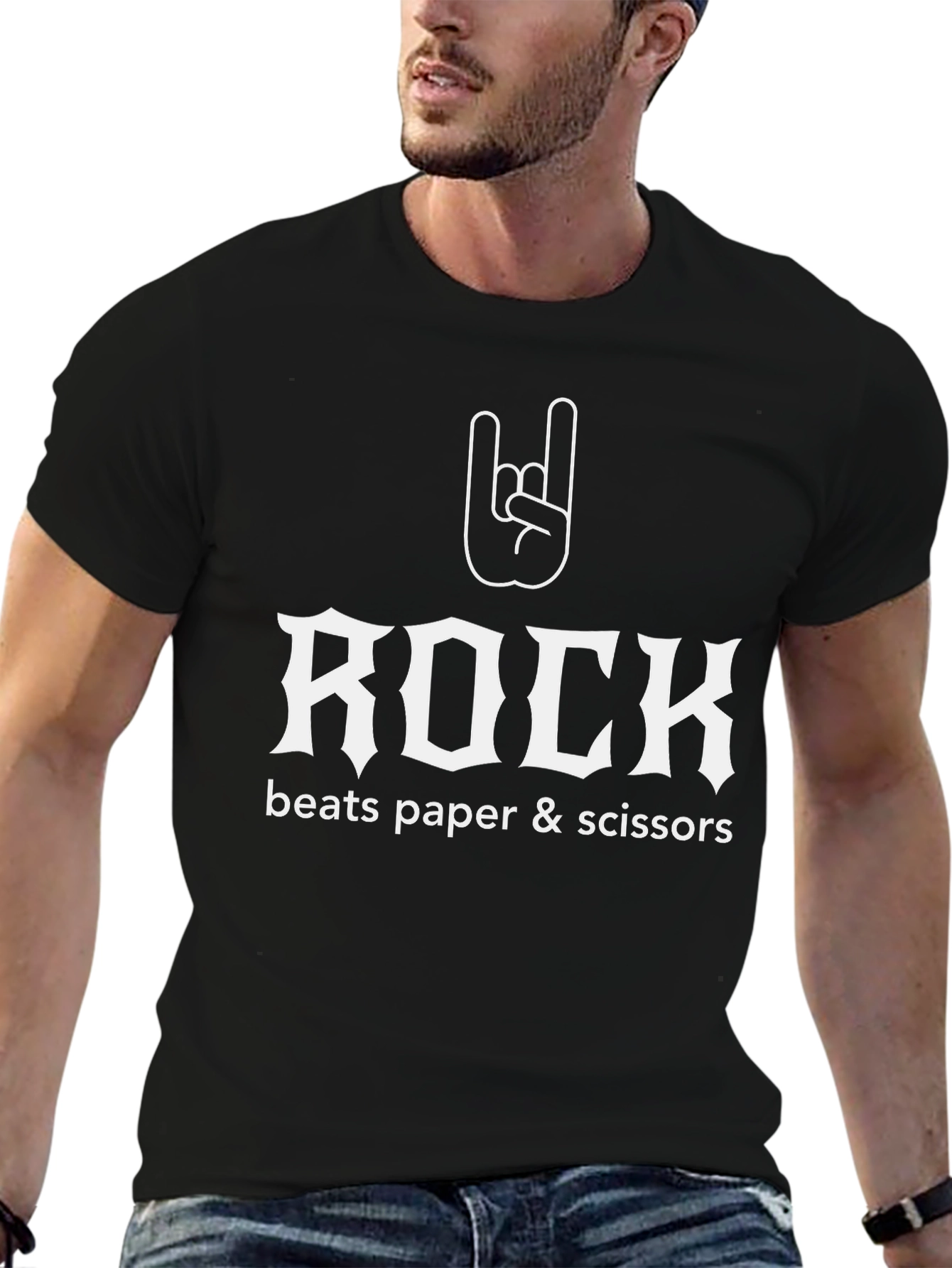 Rock Beats Paper Scissors Funny Graphic Tee