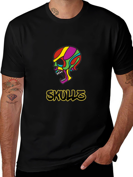 Colorful Skull Graphic Black T-Shirt