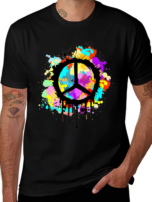 Peace Sign Splatter Graphic Black T-Shirt