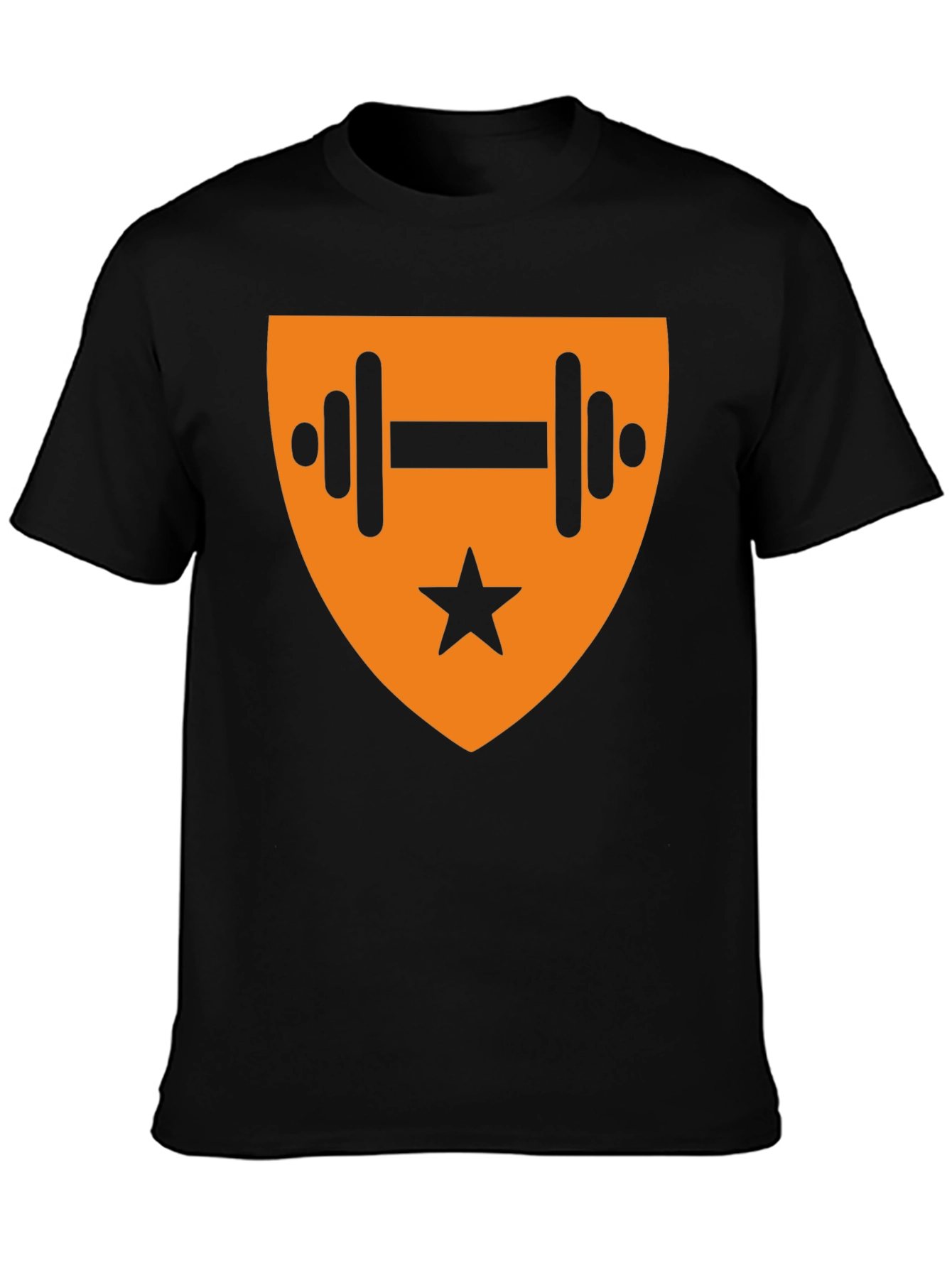 Black T-Shirt with Orange Fitness Emblem