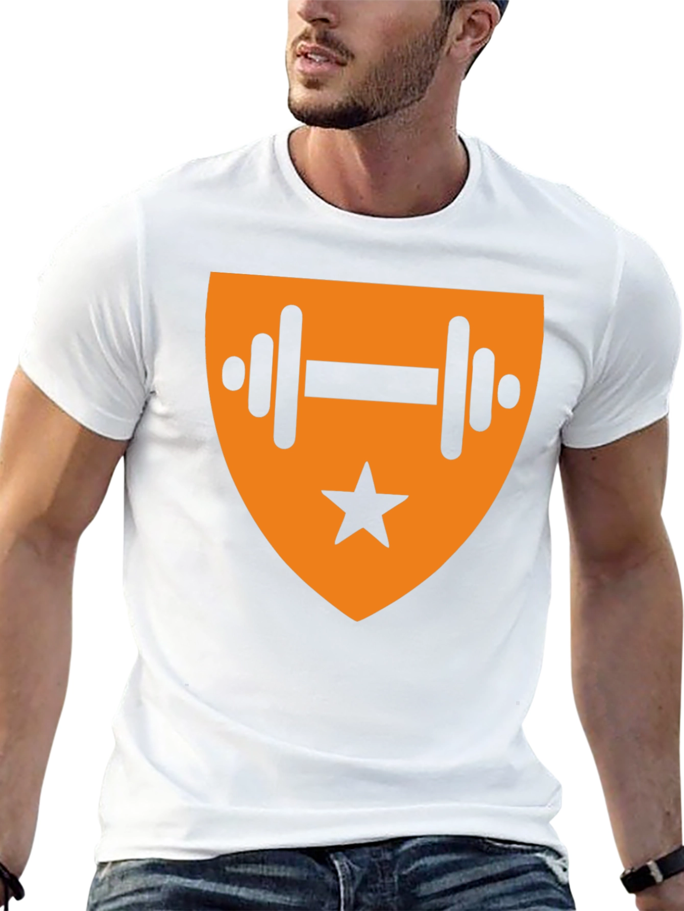 Black T-Shirt with Orange Fitness Emblem