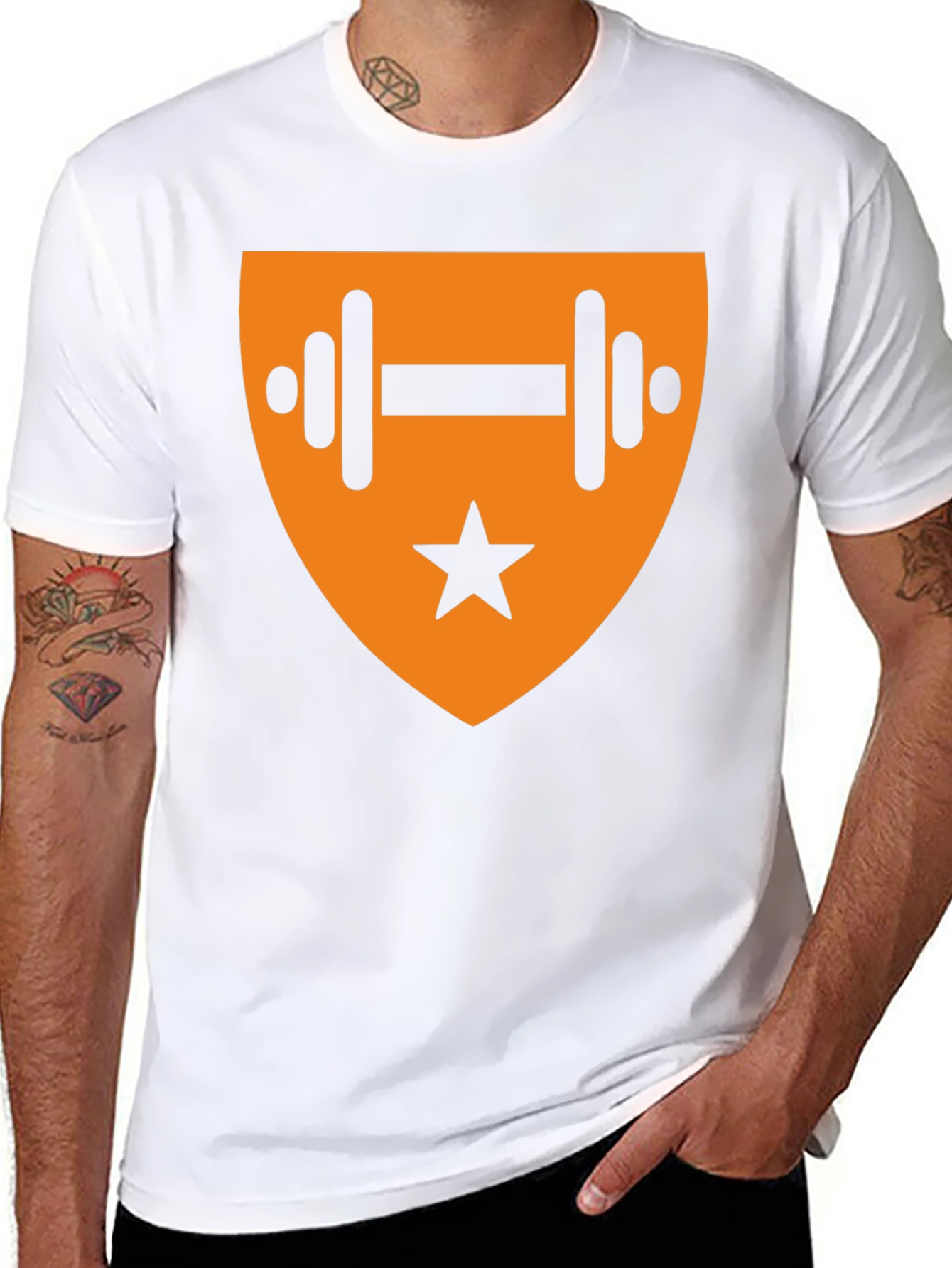 Black T-Shirt with Orange Fitness Emblem