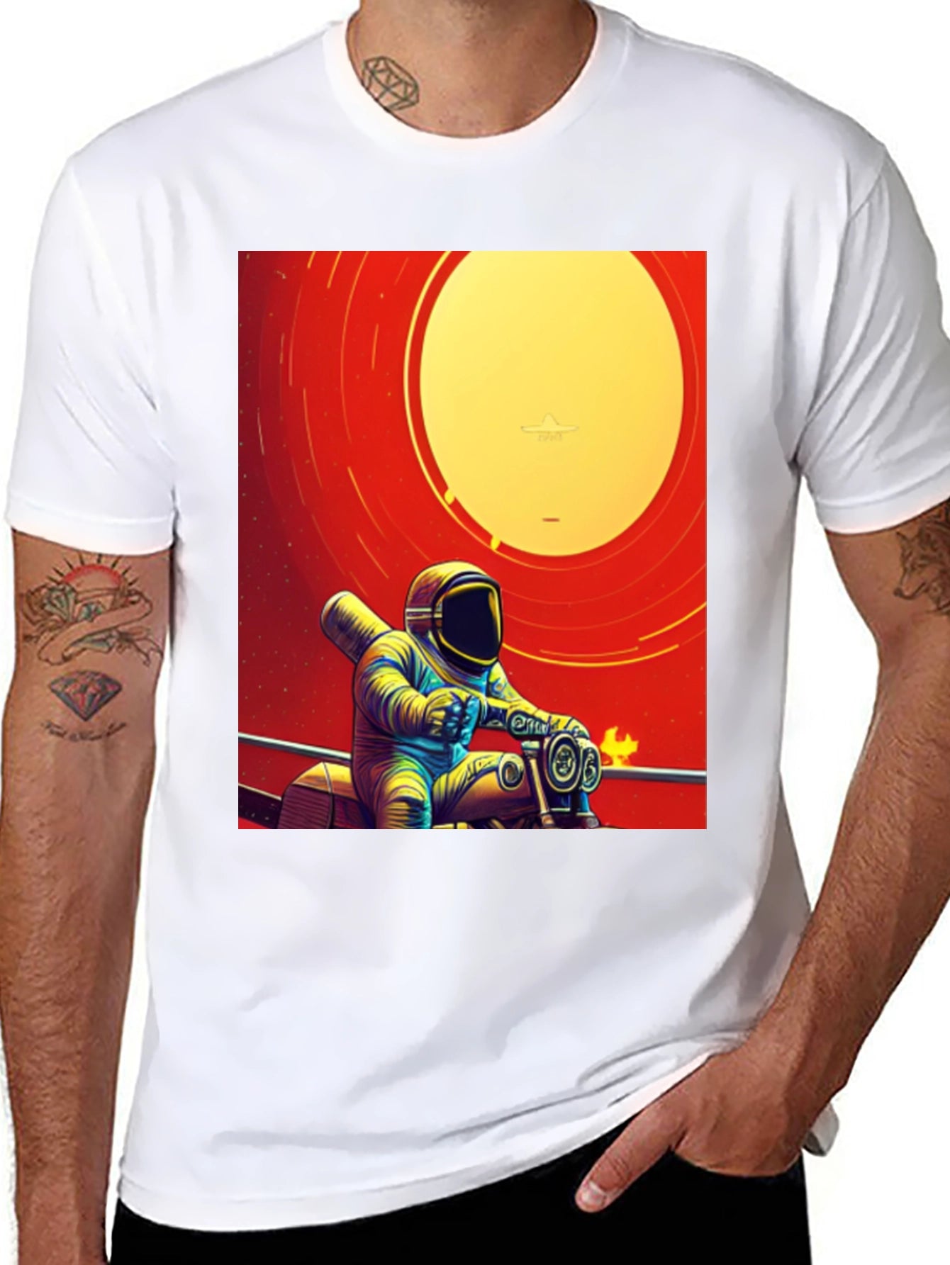 Astronaut Rider Graphic T-Shirt - Retro Space Style