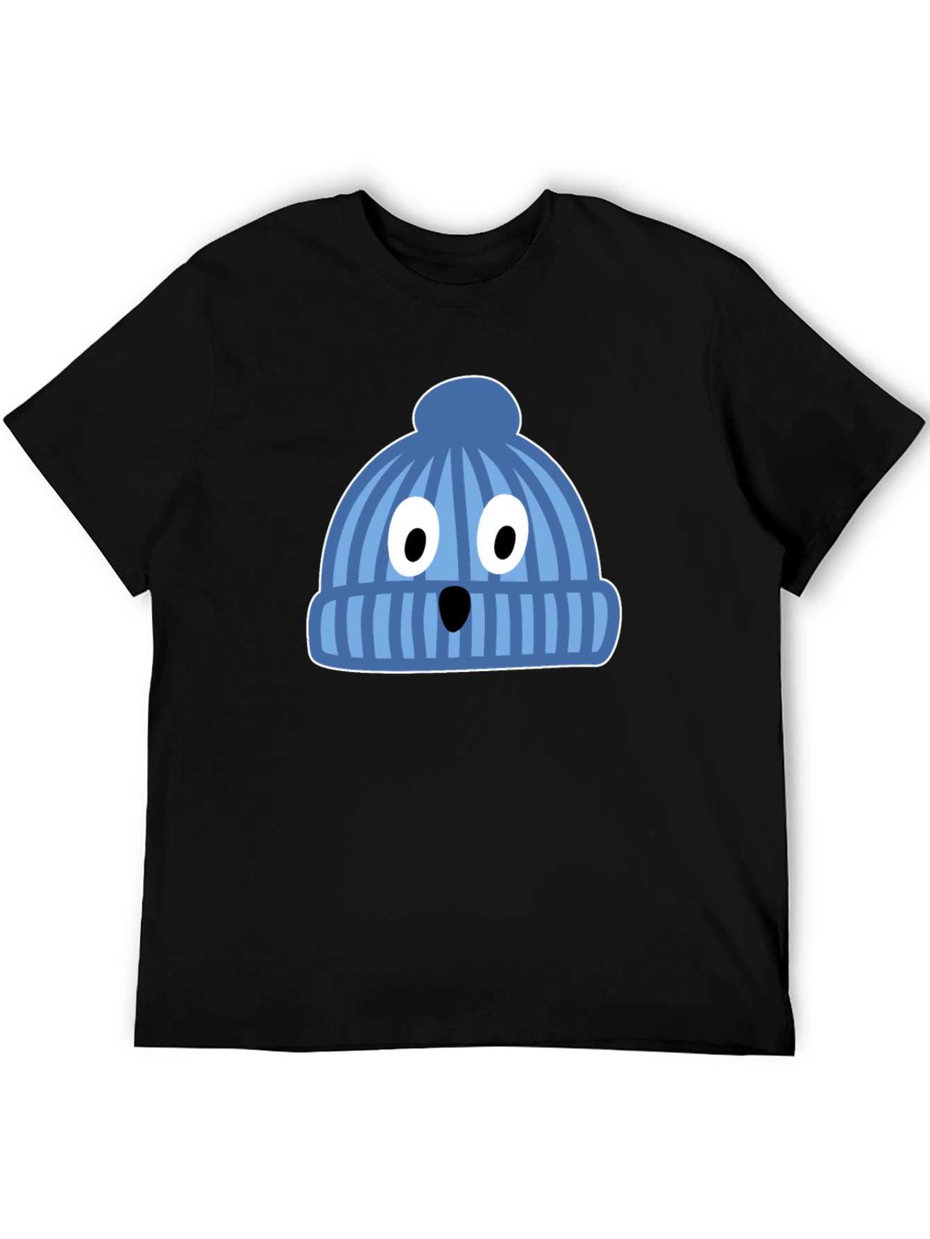 Funny Knit Hat Face Black T-Shirt